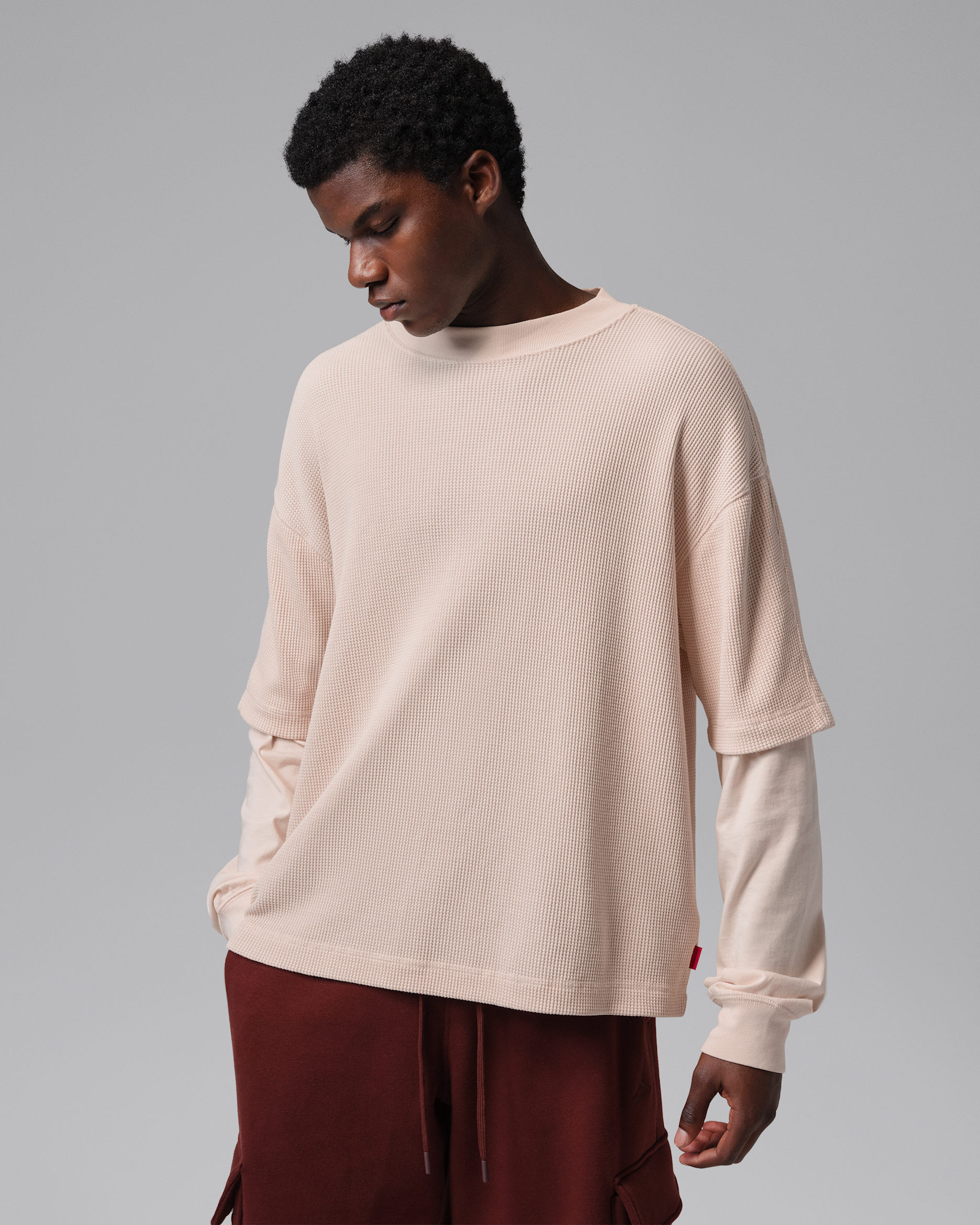 Sudadera de cuello redondo Jordan Brooklyn con diseño tipo waffle para hombre - Blanco perla