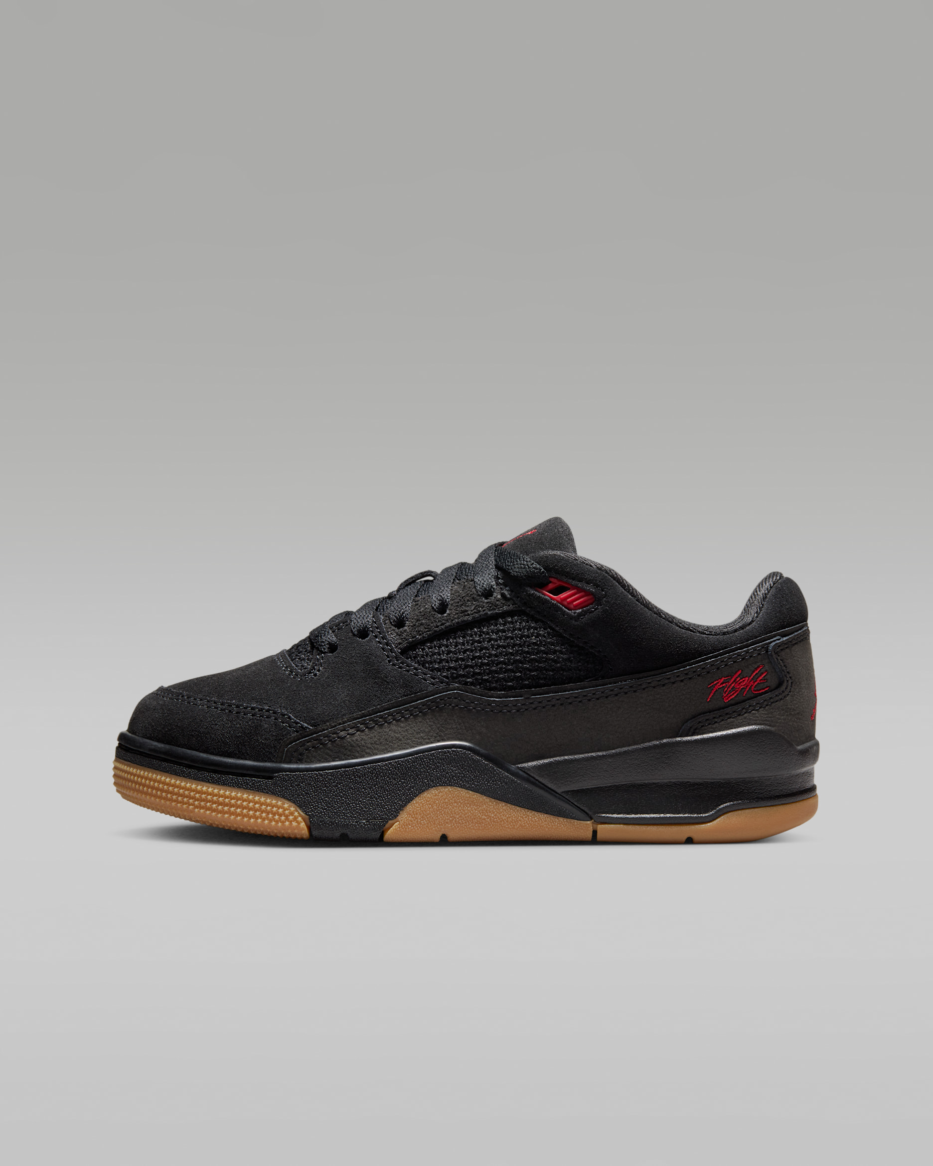 Tenis para niños grandes Jordan Flight Court - Negro/Marrón medio goma/Rojo universitario