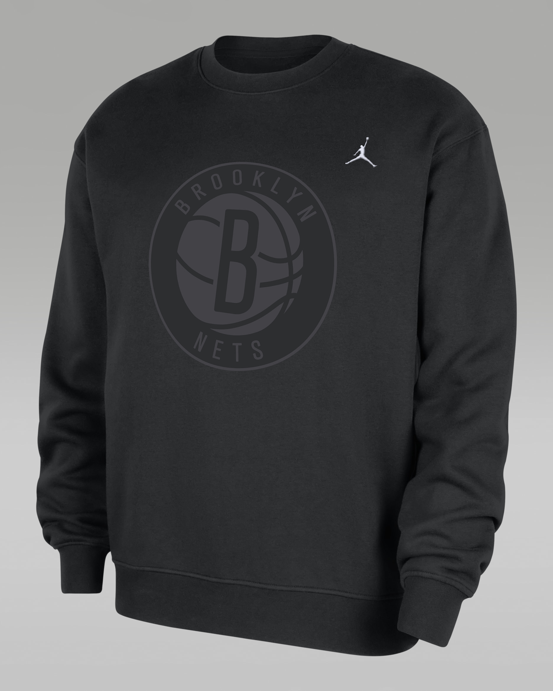 Brooklyn Nets Statement Essentials Men's Jordan NBA Fleece Crew-Neck Sweatshirt - Black/White