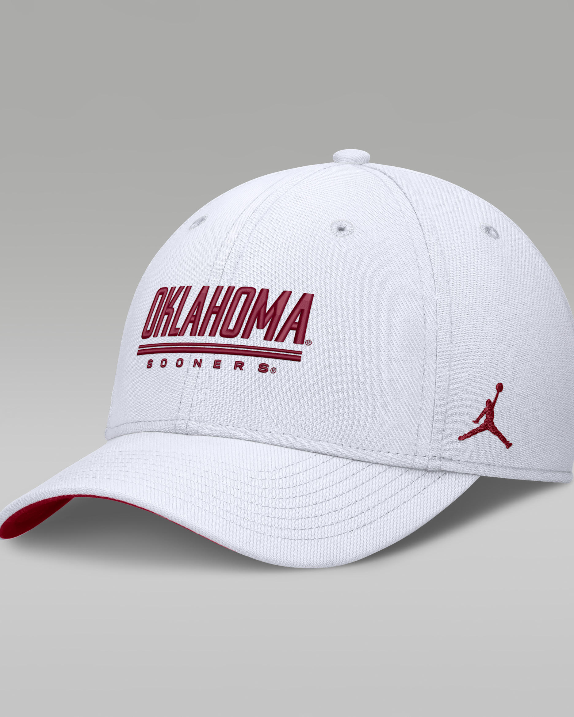 Oklahoma Sideline Rise Men's Jordan Brand Dri-FIT College Hat - White/Team Crimson