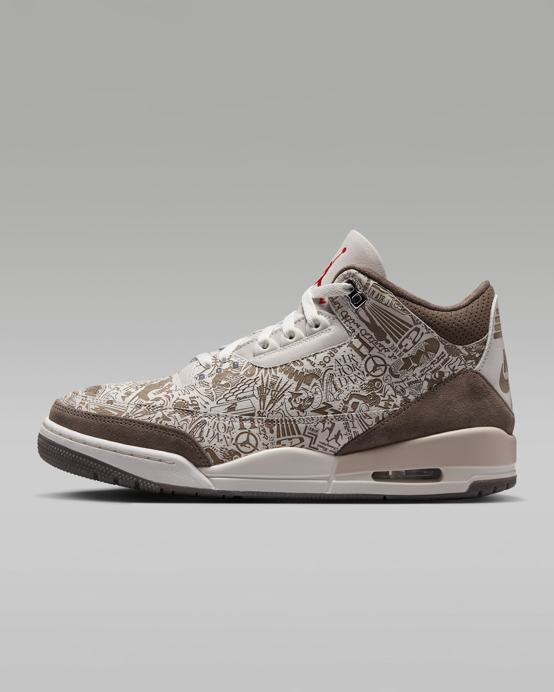 Tenis para hombre Air Jordan 3 Retro "Laser" - Fantasma/Pelaje pardo/Vela/Rojo universitario