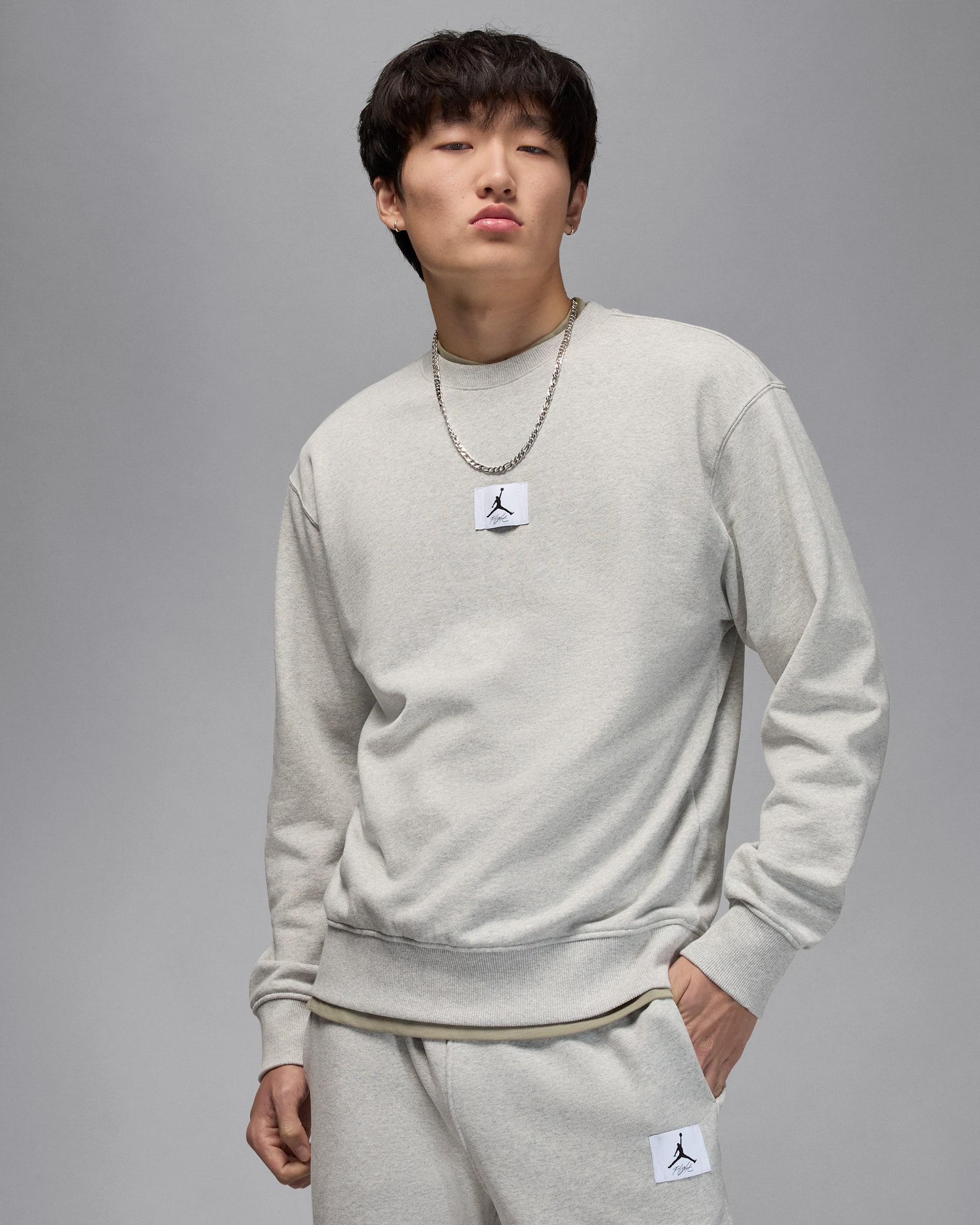 Jordan Flight Fleece Men's Crew-Neck Sweatshirt - Grey Heather/Black