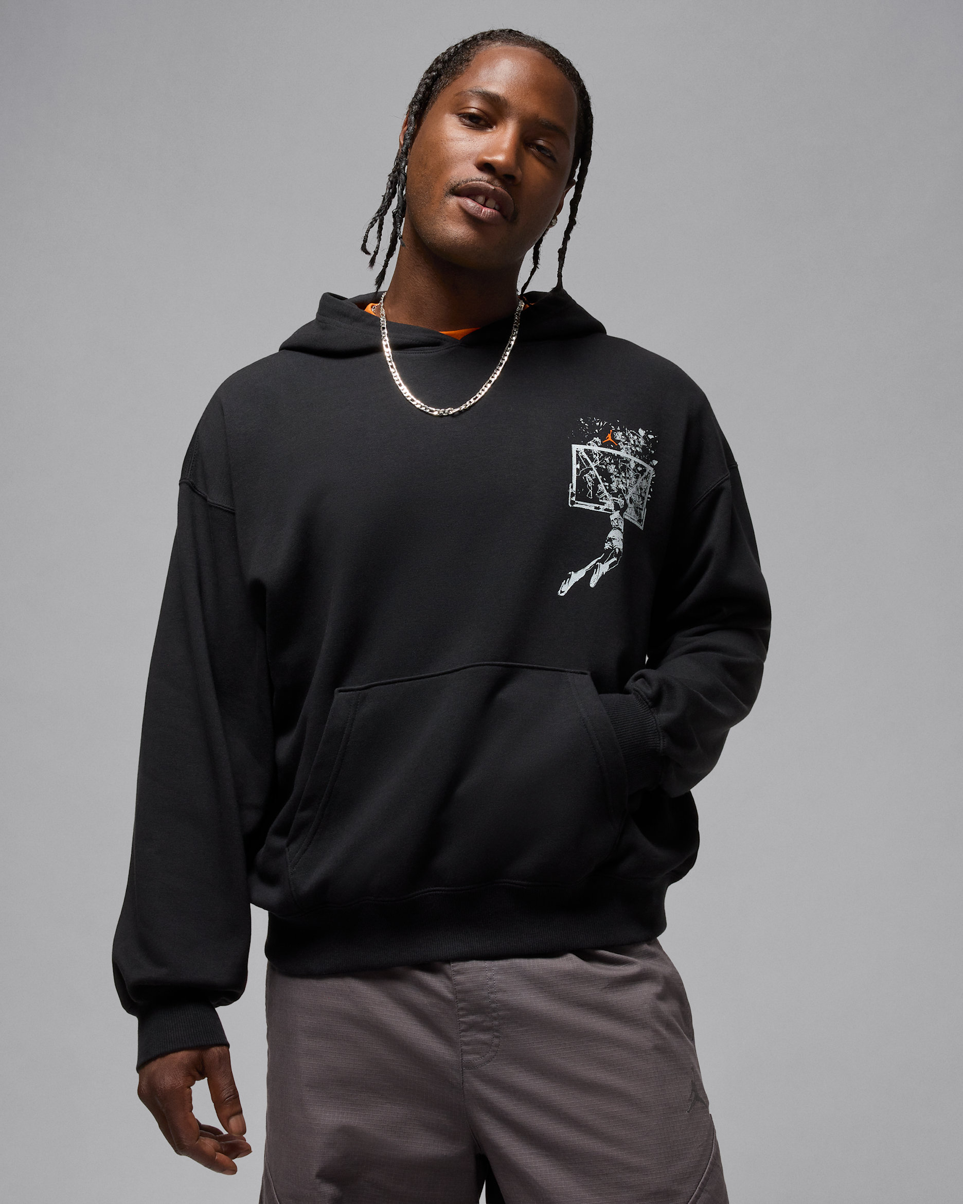 Jordan Brooklyn Men's Oversized Pullover Hoodie - Black/Starfish