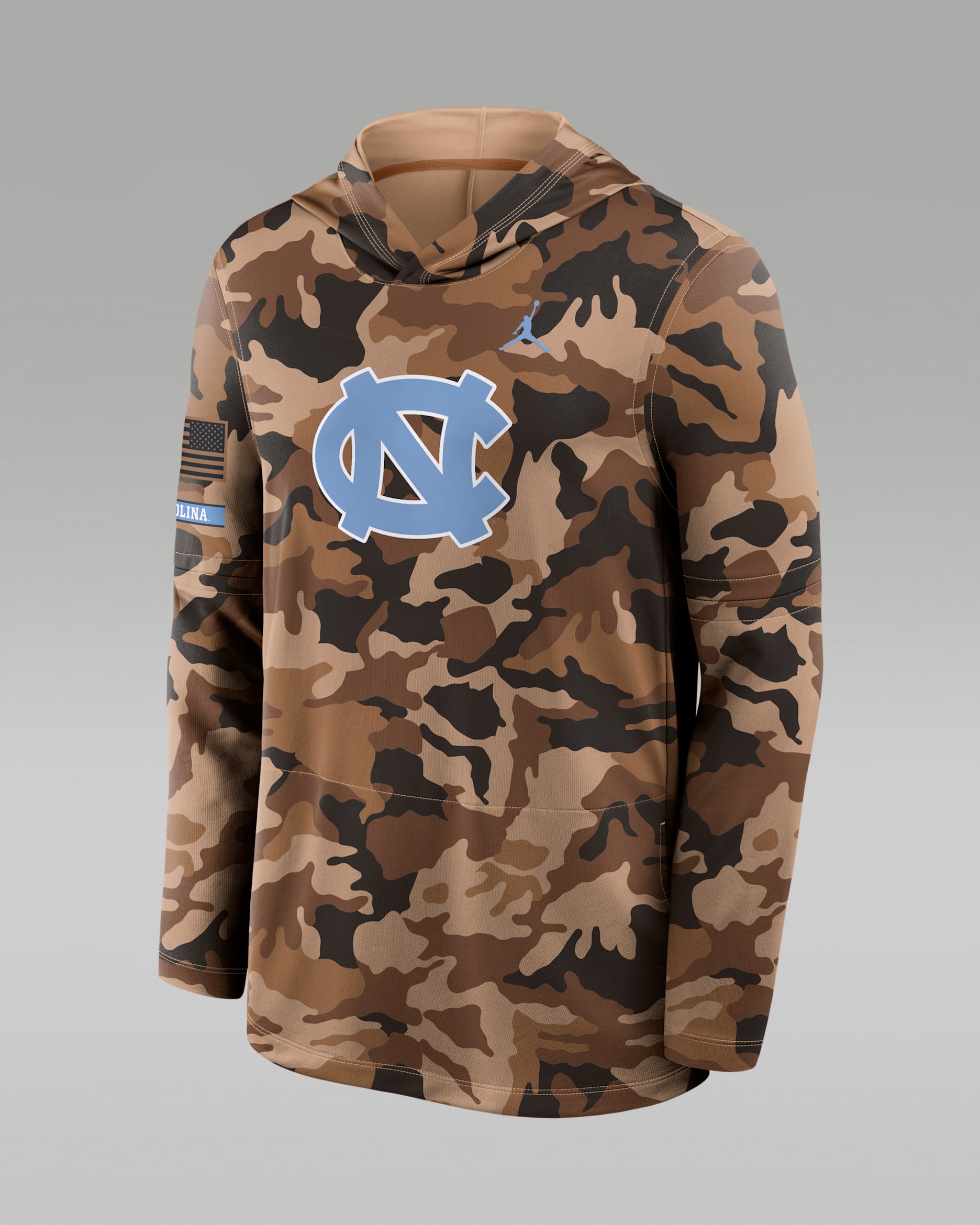 North Carolina Military Appreciation Men's Jordan Brand Dri-FIT College Long-Sleeve Hooded Top - Desert Camo