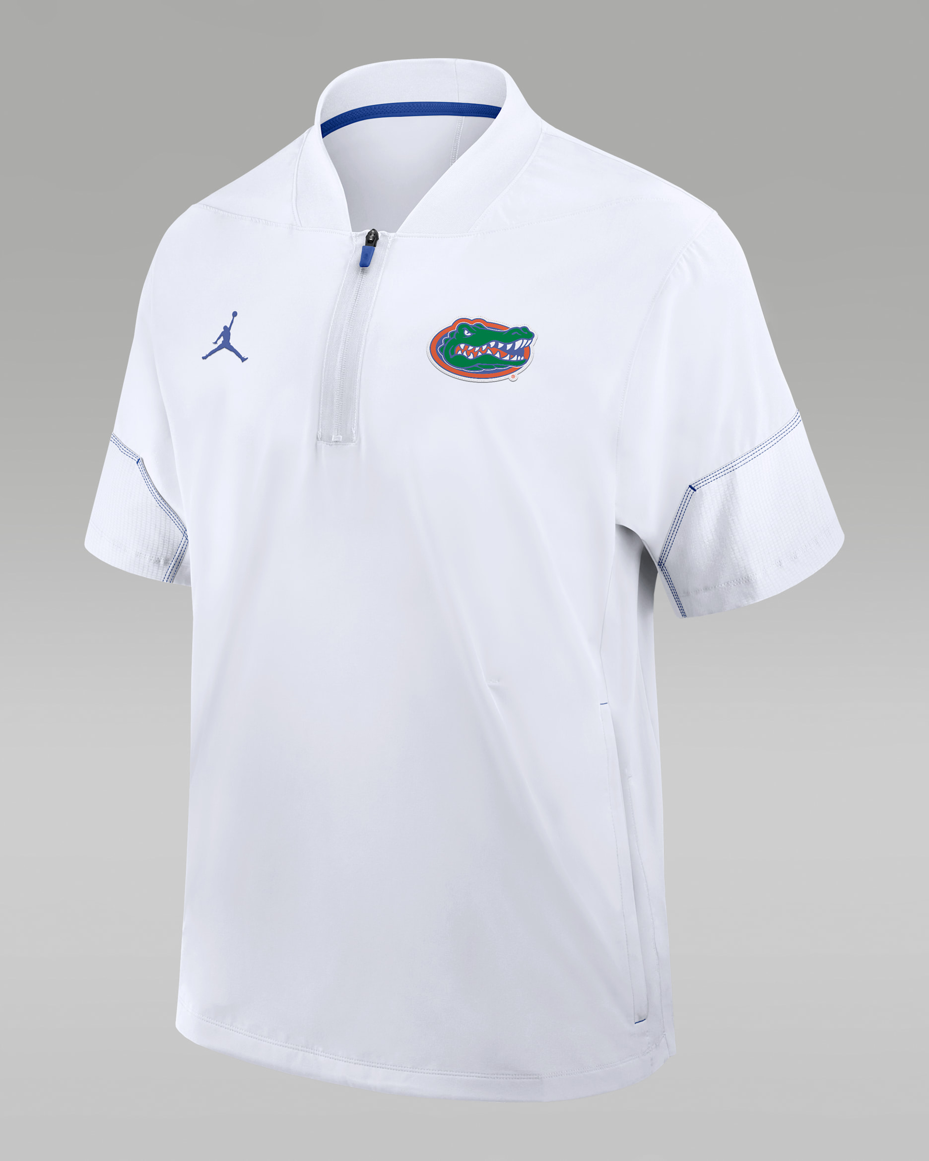 Florida Sideline Coach Men's Jordan Brand College 1/2-Zip Short-Sleeve Hooded Jacket - White/Game Royal