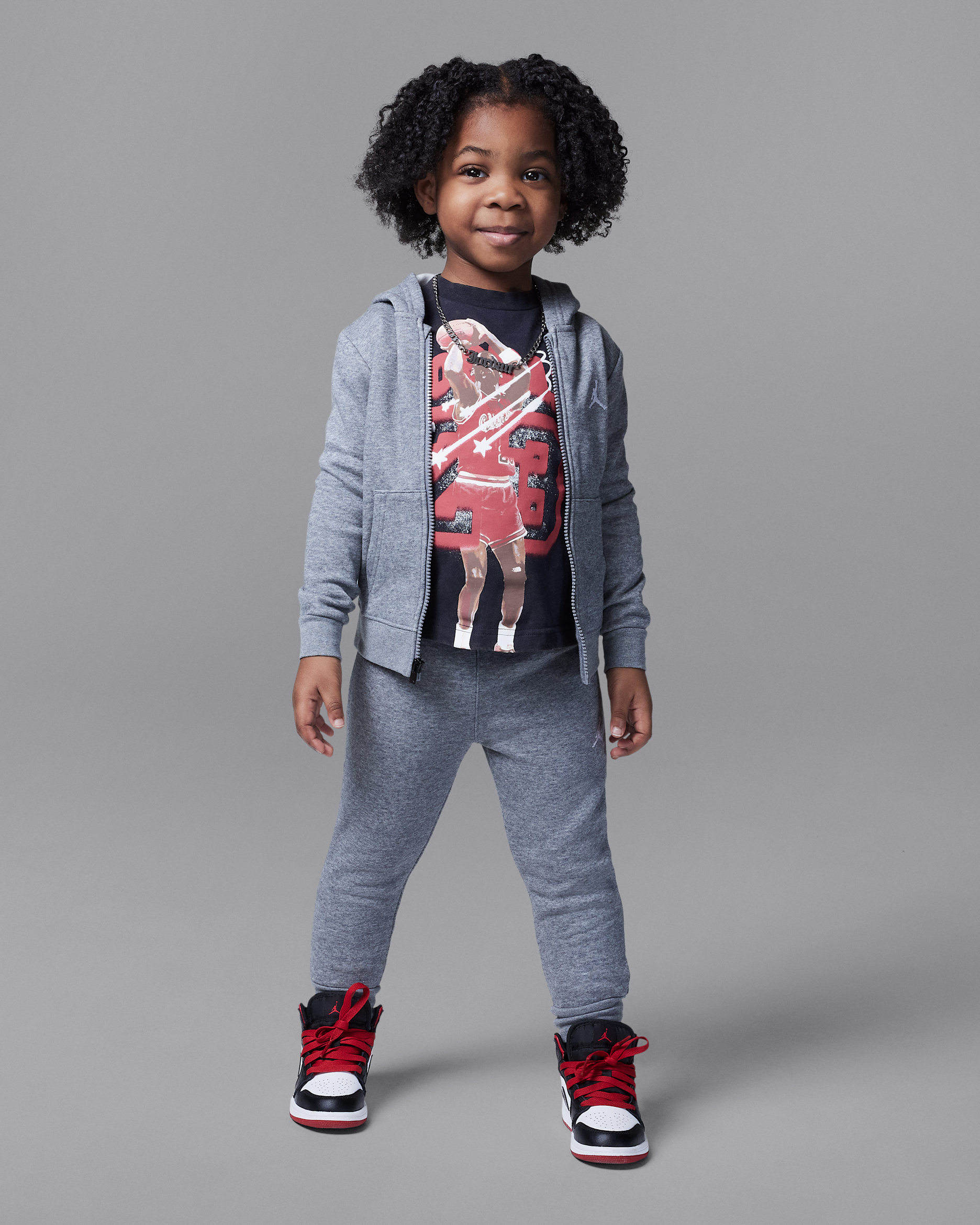 Conjunto de sudadera con gorro de 2 piezas de cierre completo infantil Jordan Brooklyn Fleece - Carbono jaspeado