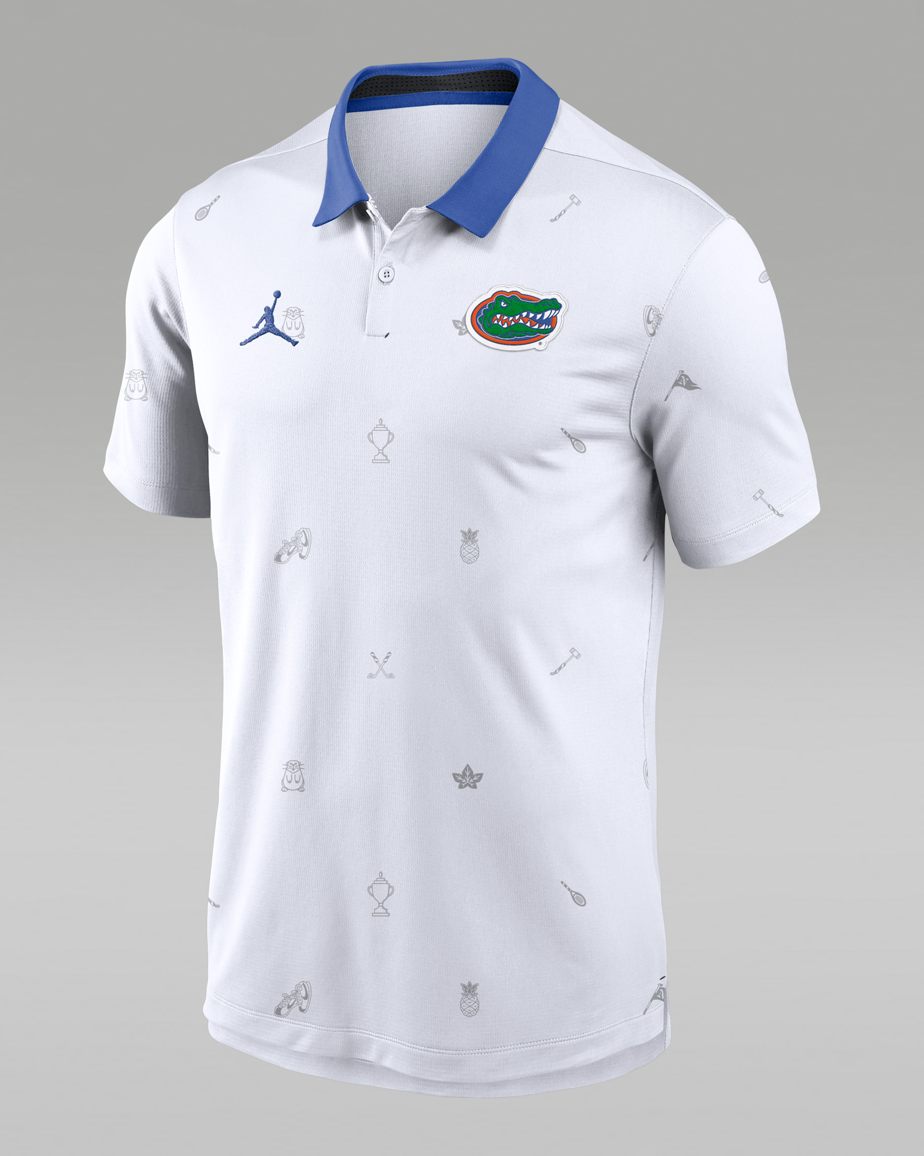 Florida Vapor Pattern Men's Jordan Brand Dri-FIT College Polo - White/Royal/Royal