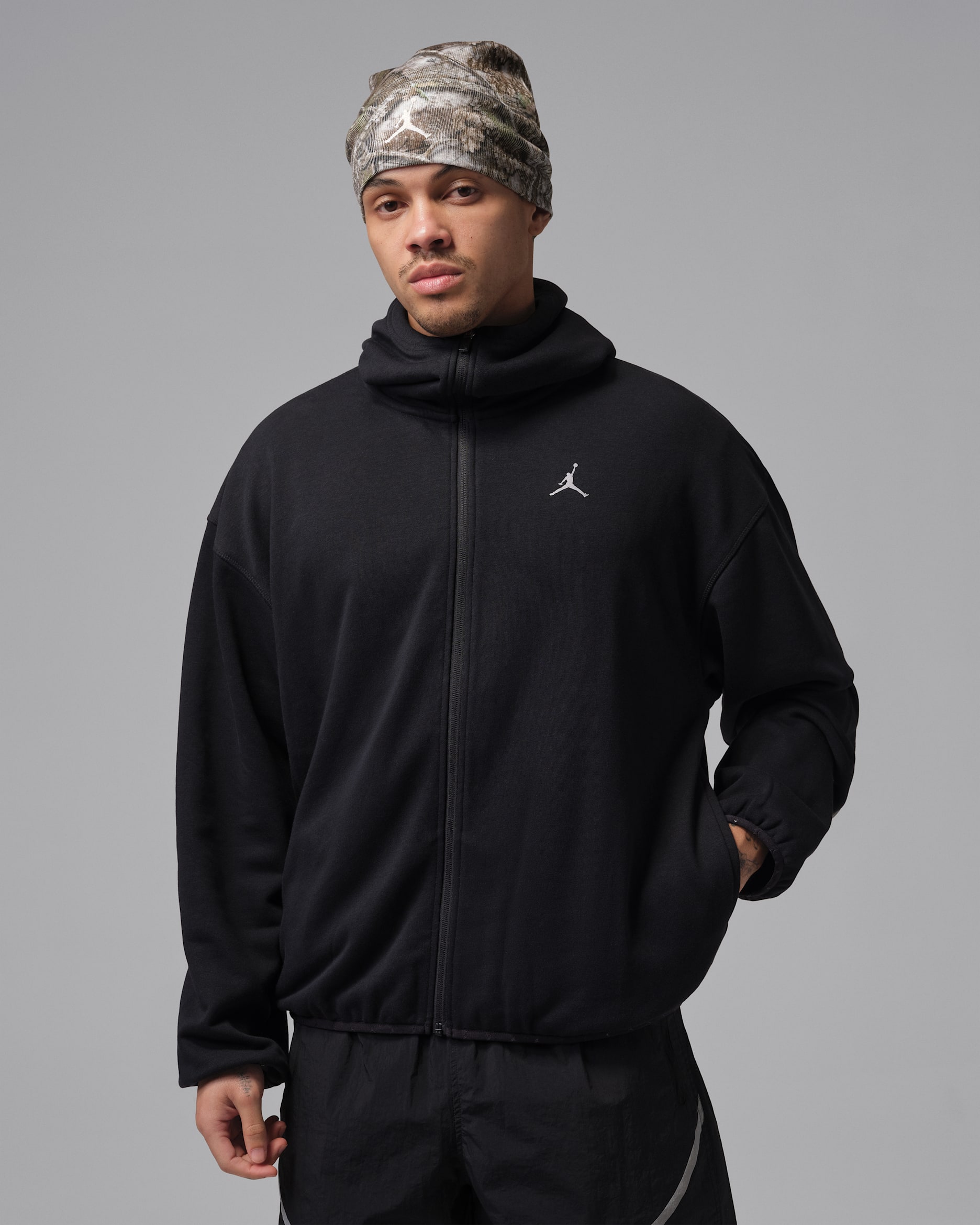 Jordan Brooklyn Men's Hike Mike Full-Zip Hoodie - Black/Cargo Khaki/Metallic Silver