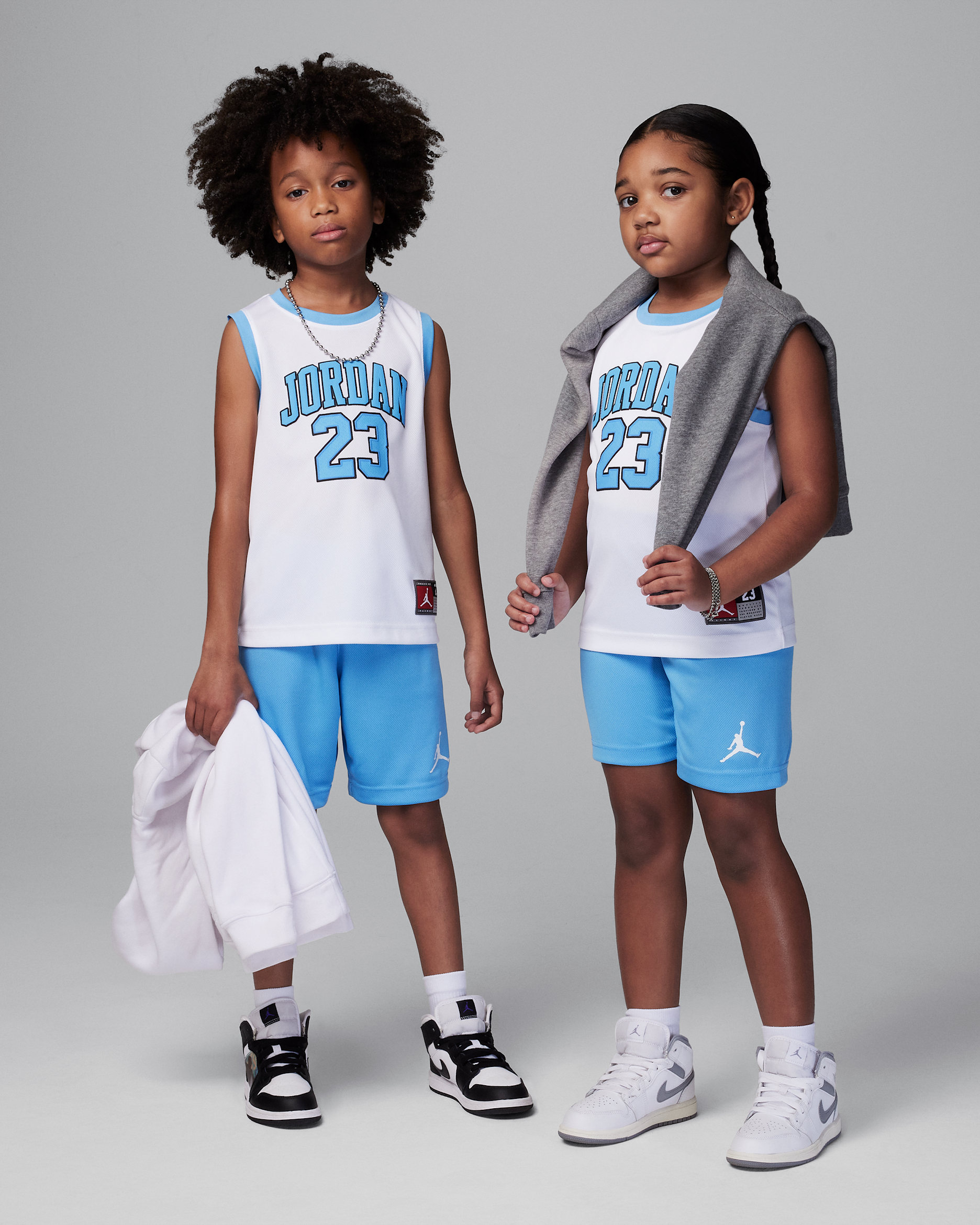 조던 23 저지 리틀키즈 투피스 저지 세트 - 유니버시티 블루