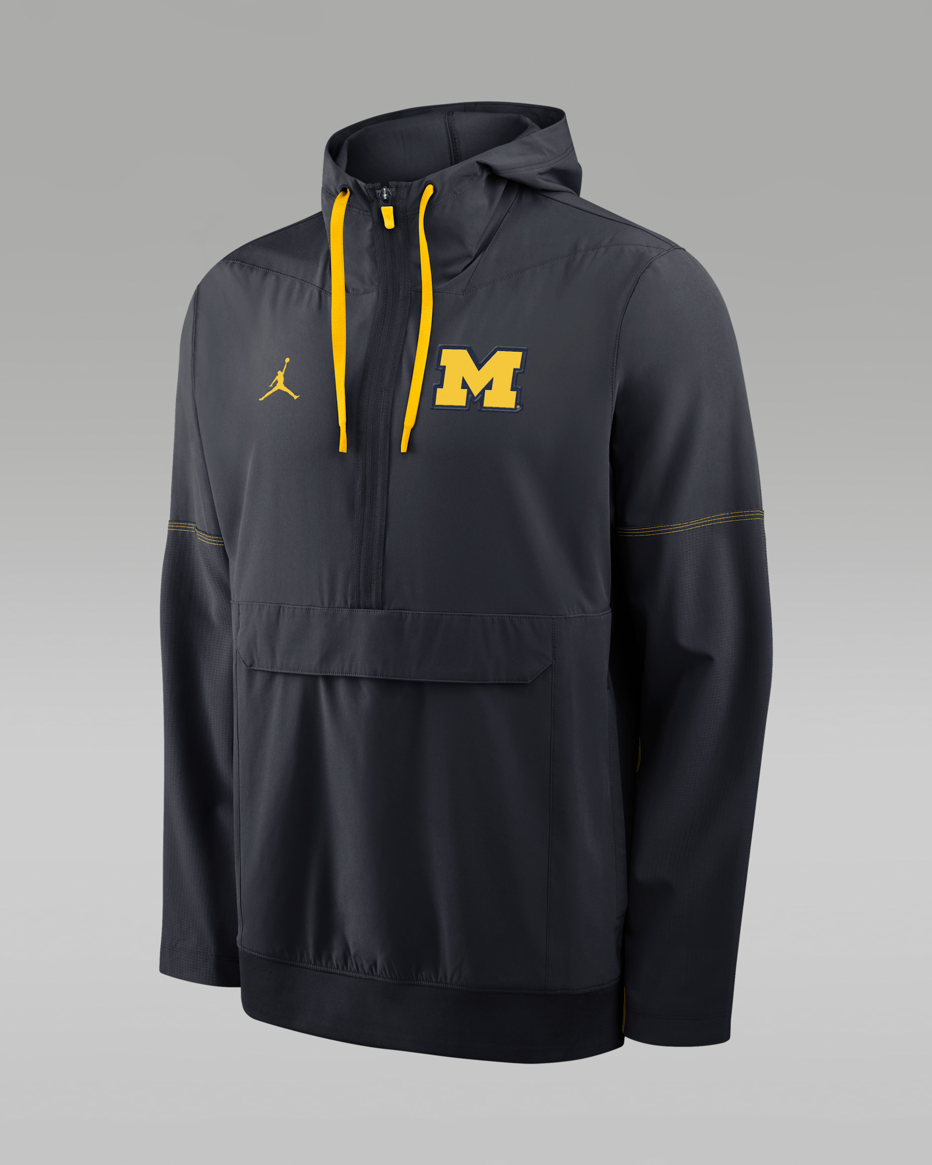 Michigan Sideline Anorak Men's Jordan Brand College 1/2-Zip Hooded Jacket - Pitch Blue/Amarillo