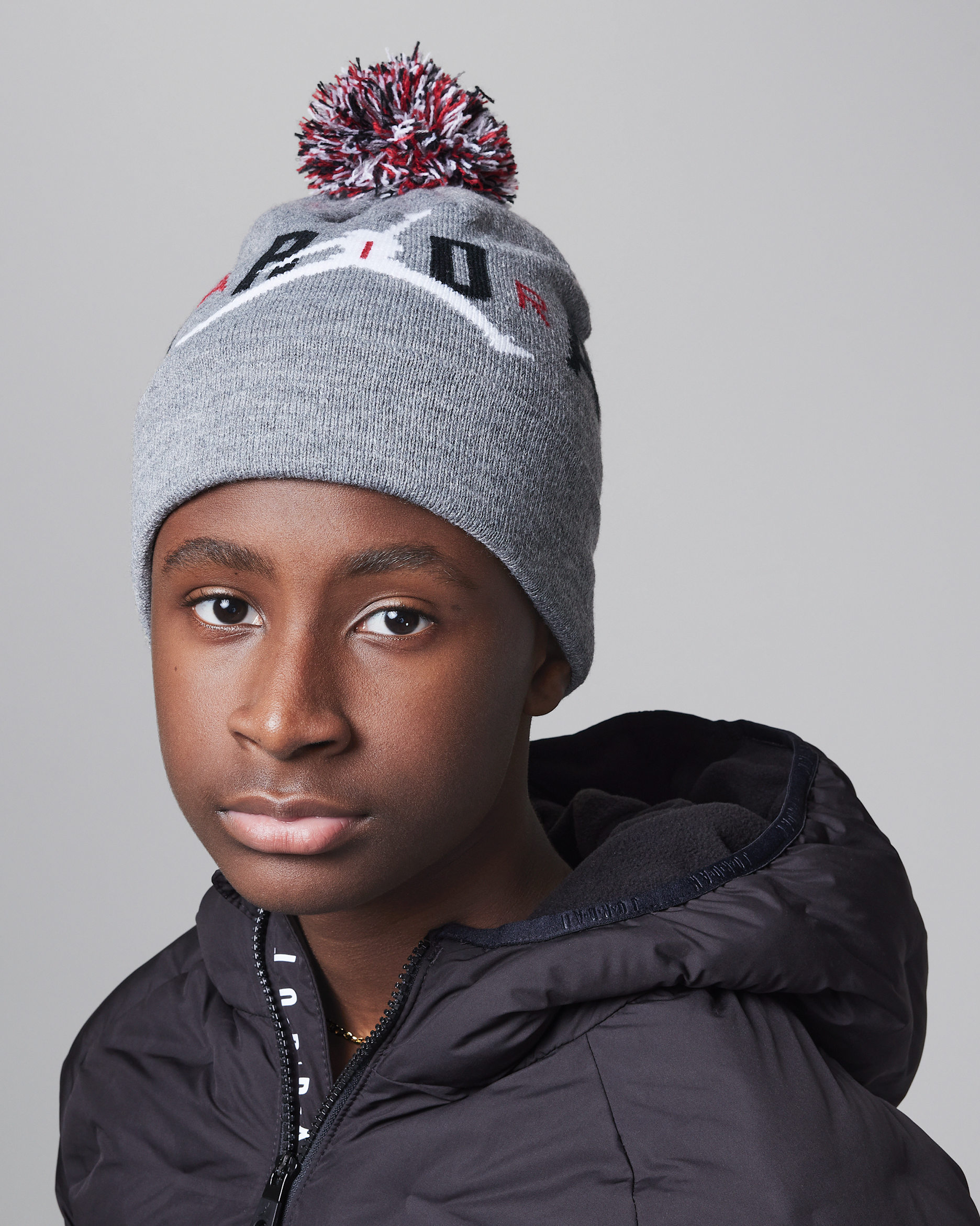 Jordan Pom Beanie Set Big Kids 2-Piece Set - Carbon Heather