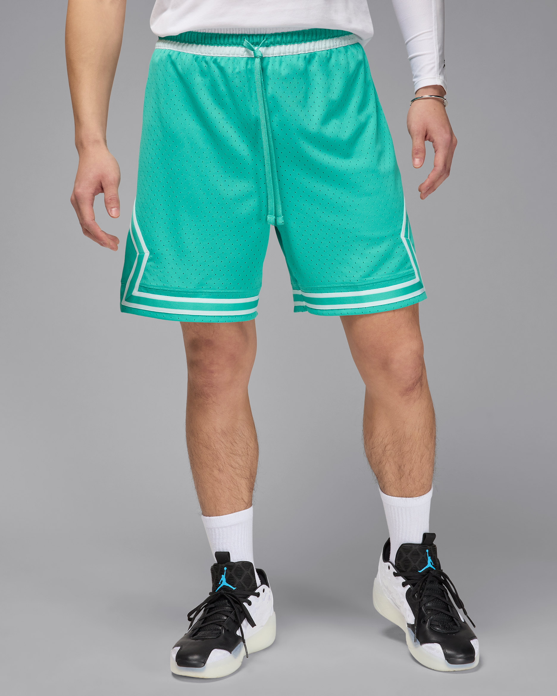 Jordan Sport Men's Dri-FIT Mesh Diamond Shorts - Washed Teal/White/White
