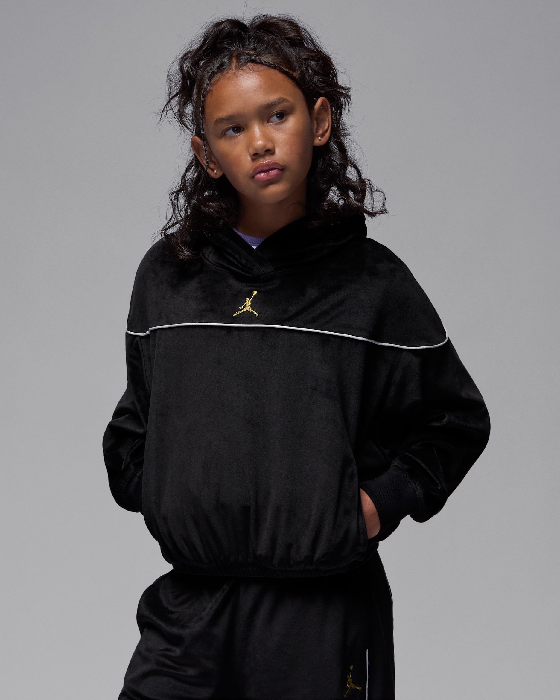 조던 마운틴사이드 주니어 벨루어 풀오버 후디 - 블랙