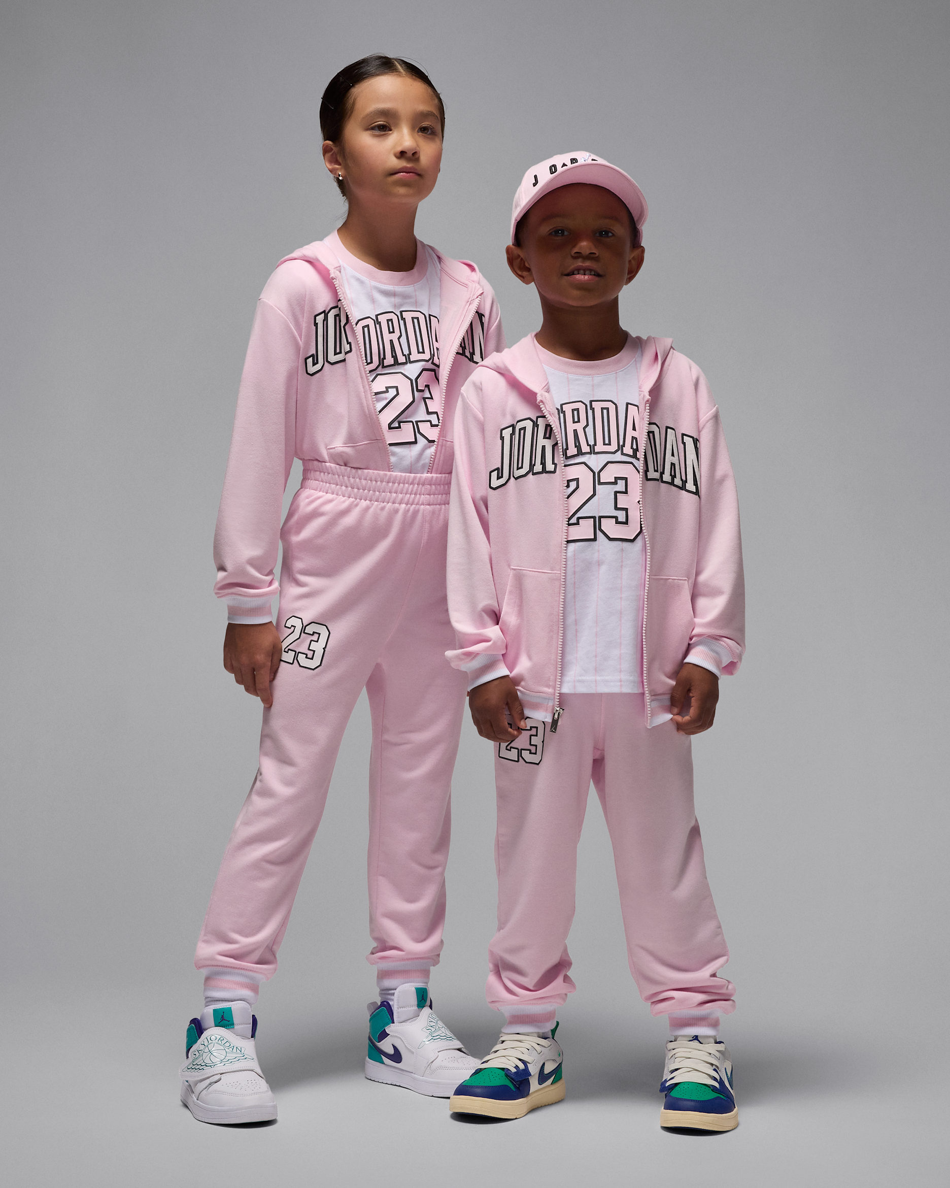Tredelat set Jordan i sweatshirttyg med hel dragkedja för barn - Pink Foam