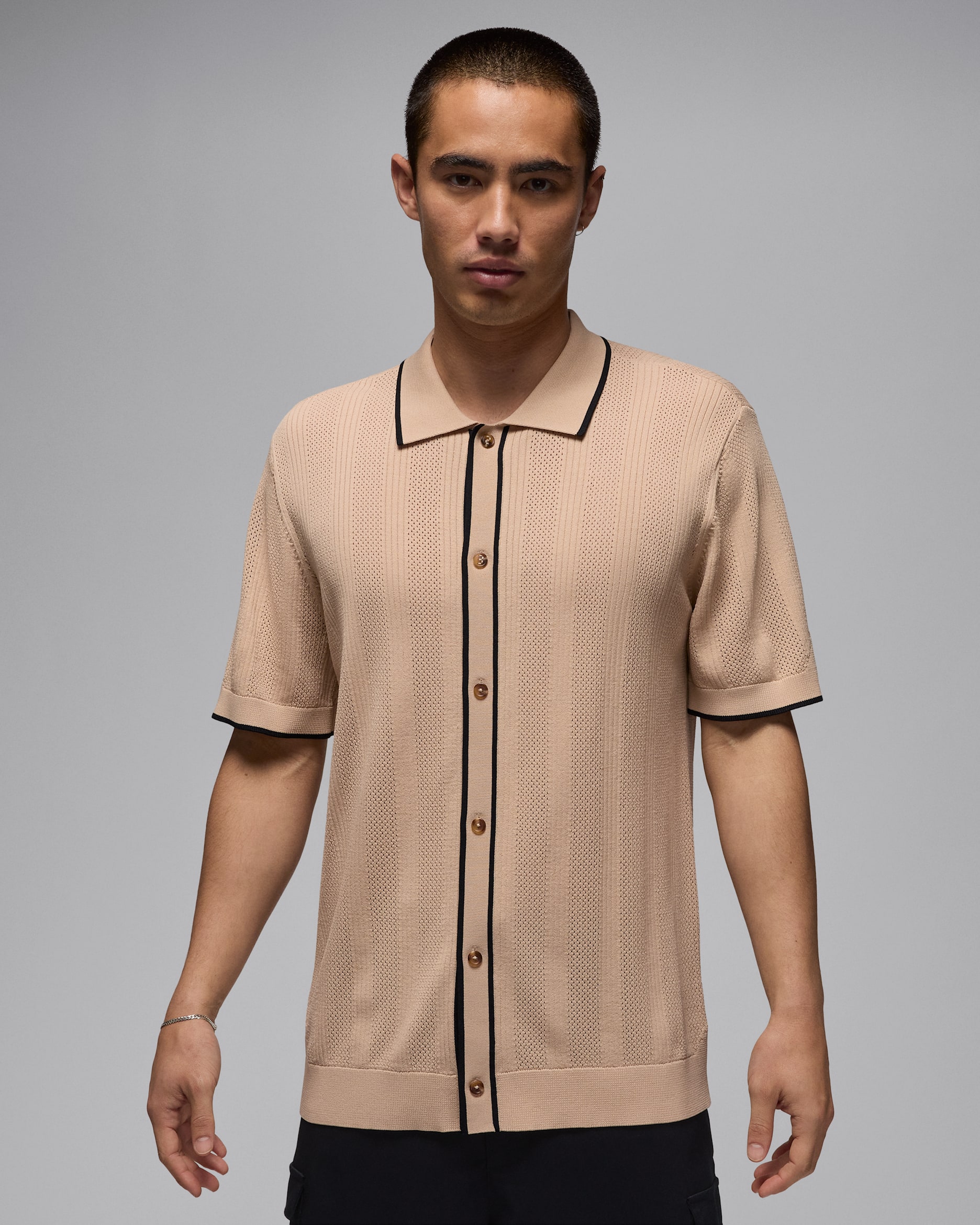 Jordan Sport ​Men’s Knit Button-Down Golf Top - Linen/Black/Linen