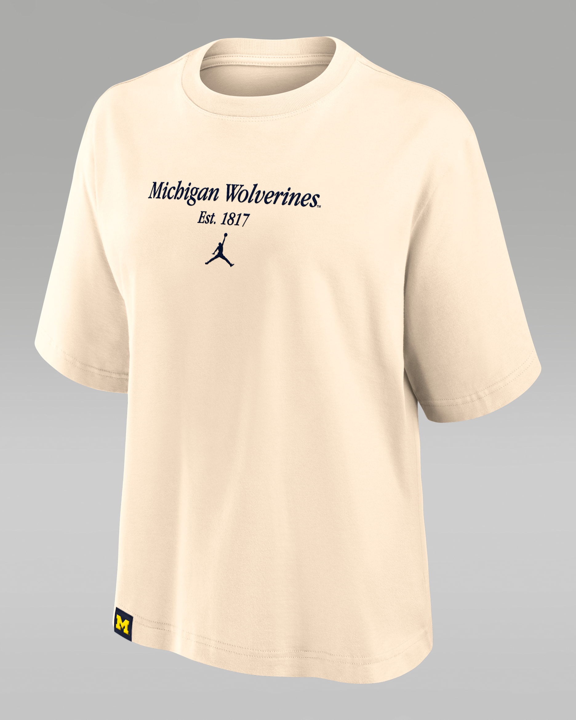 Michigan Established Tag Boxy Women's Jordan Brand College T-Shirt - Tan/Beige