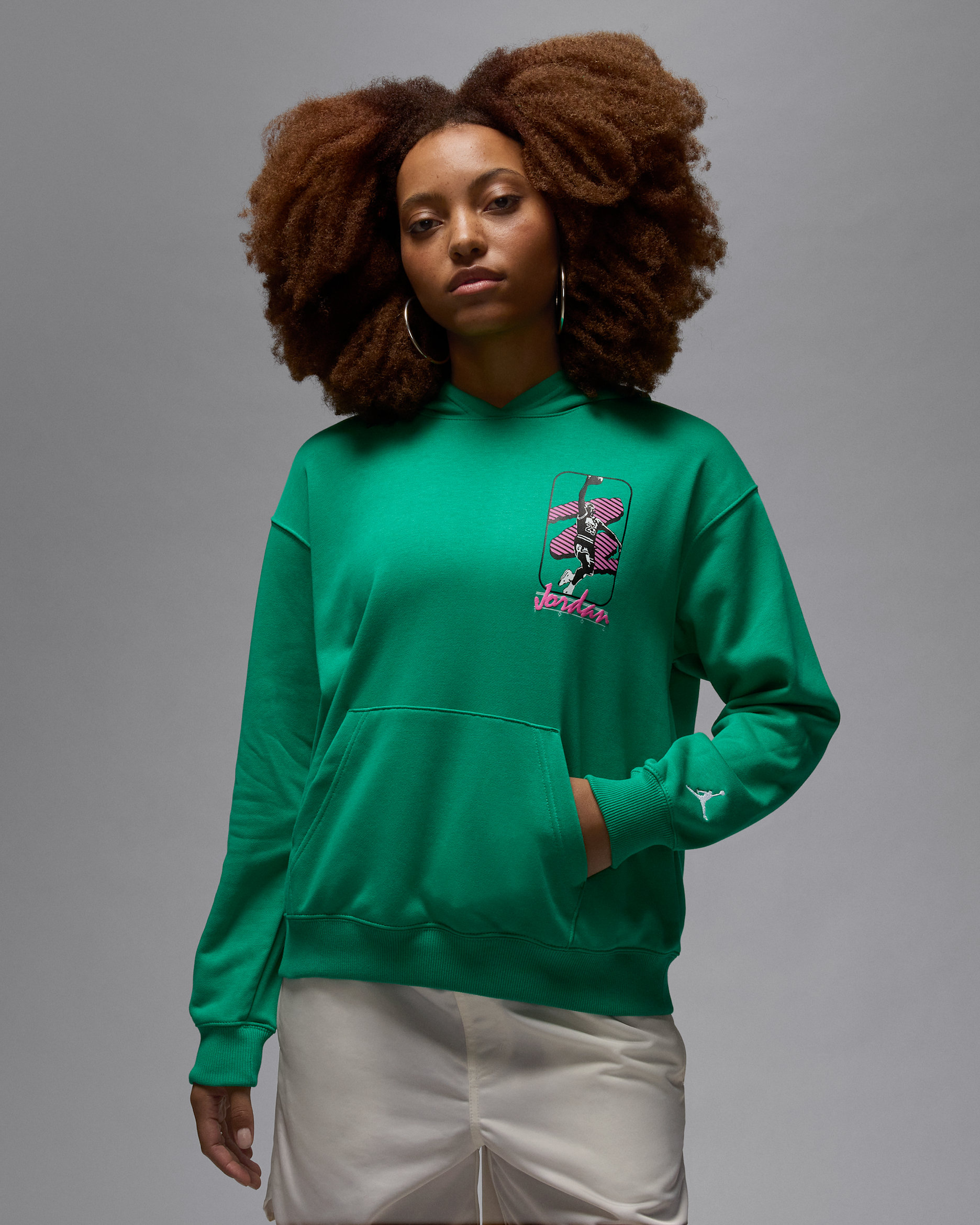 Sudadera con gorro sin cierre para mujer Jordan Brooklyn Fleece - Verde estadio/Blanco