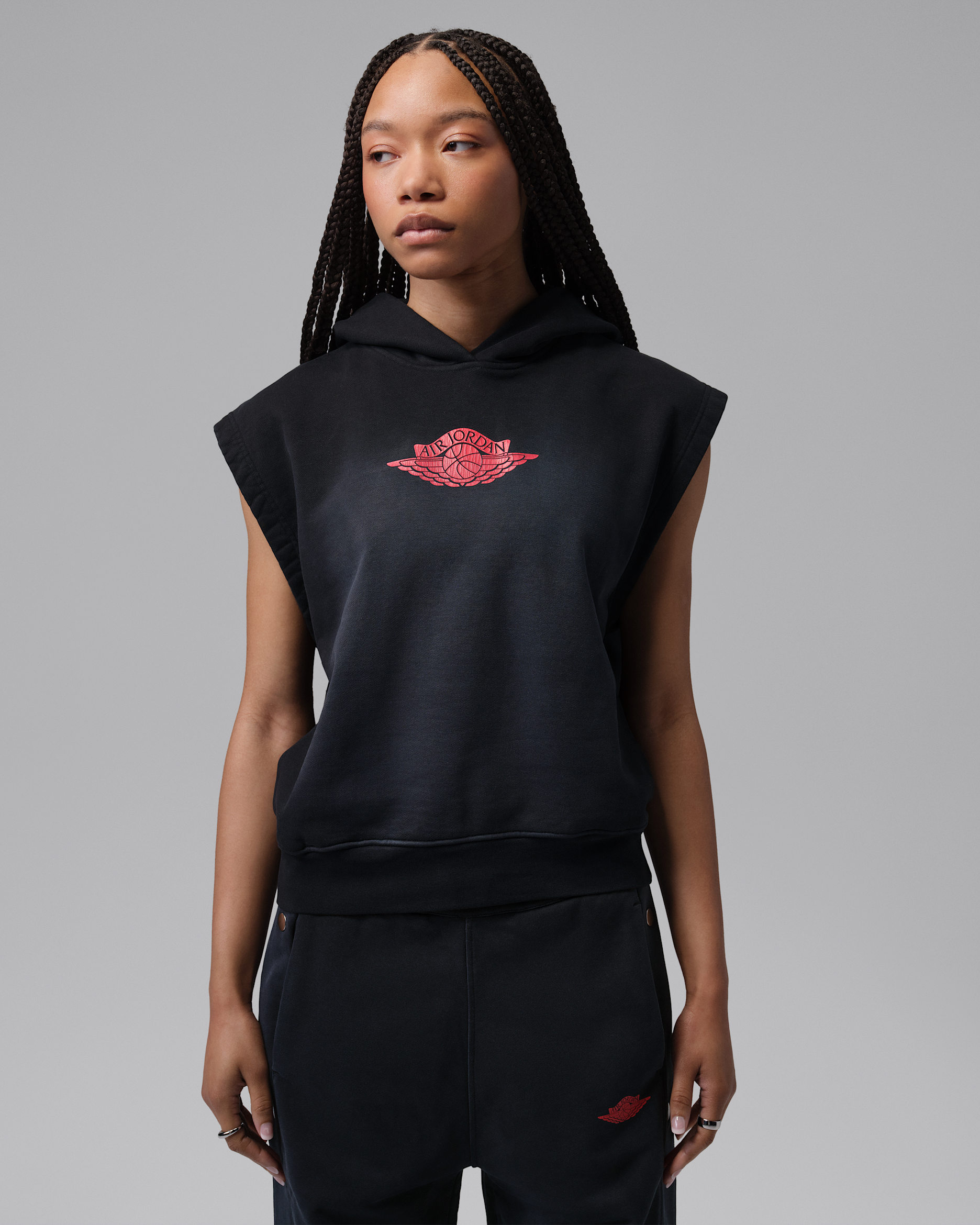 Jordan Flight Fleece Women's French Terry Short-Sleeve Hoodie - Black/Deep Royal/University Red