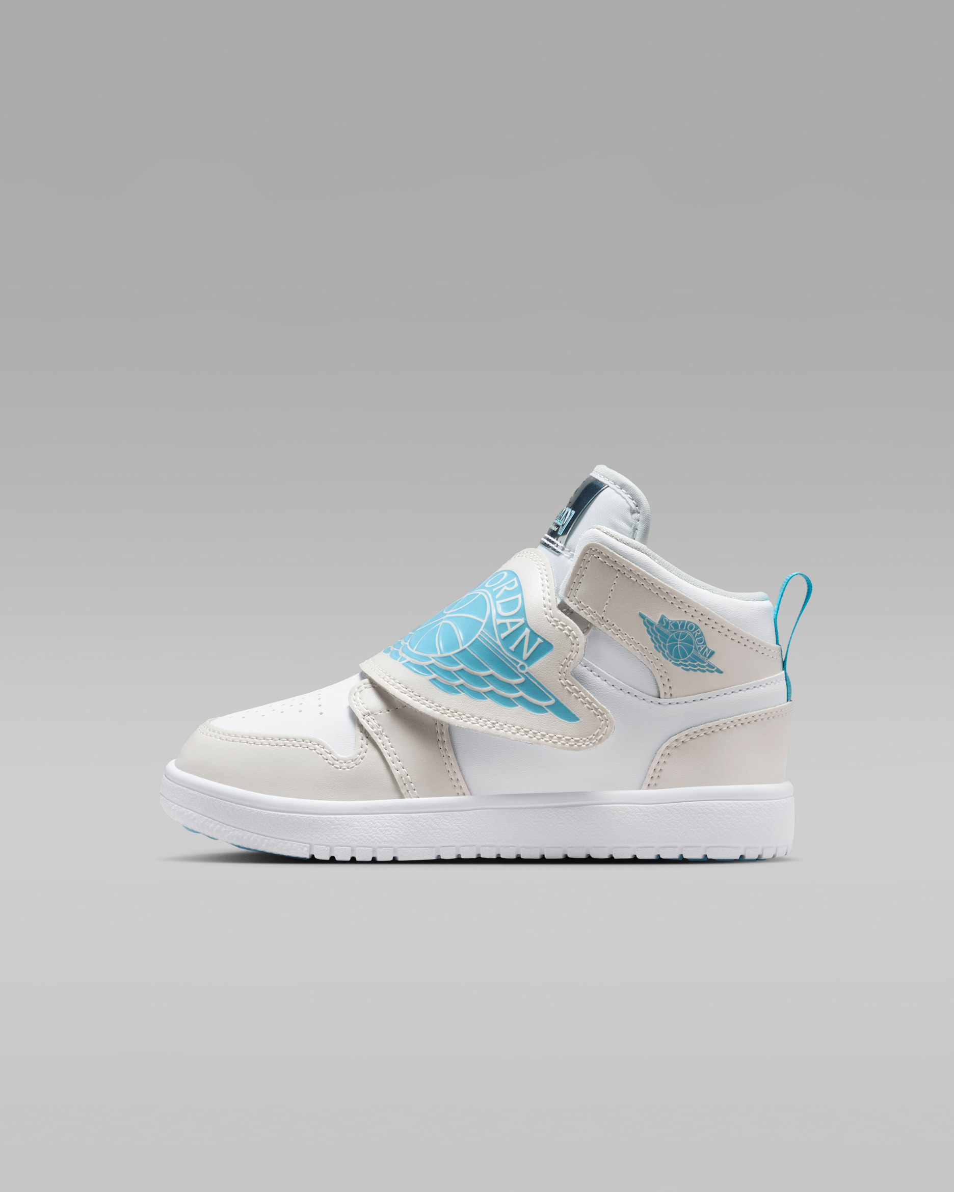 Sapatilhas Sky Jordan 1 para criança - Photon Dust/Flat Pewter/Preto/Azul Chill
