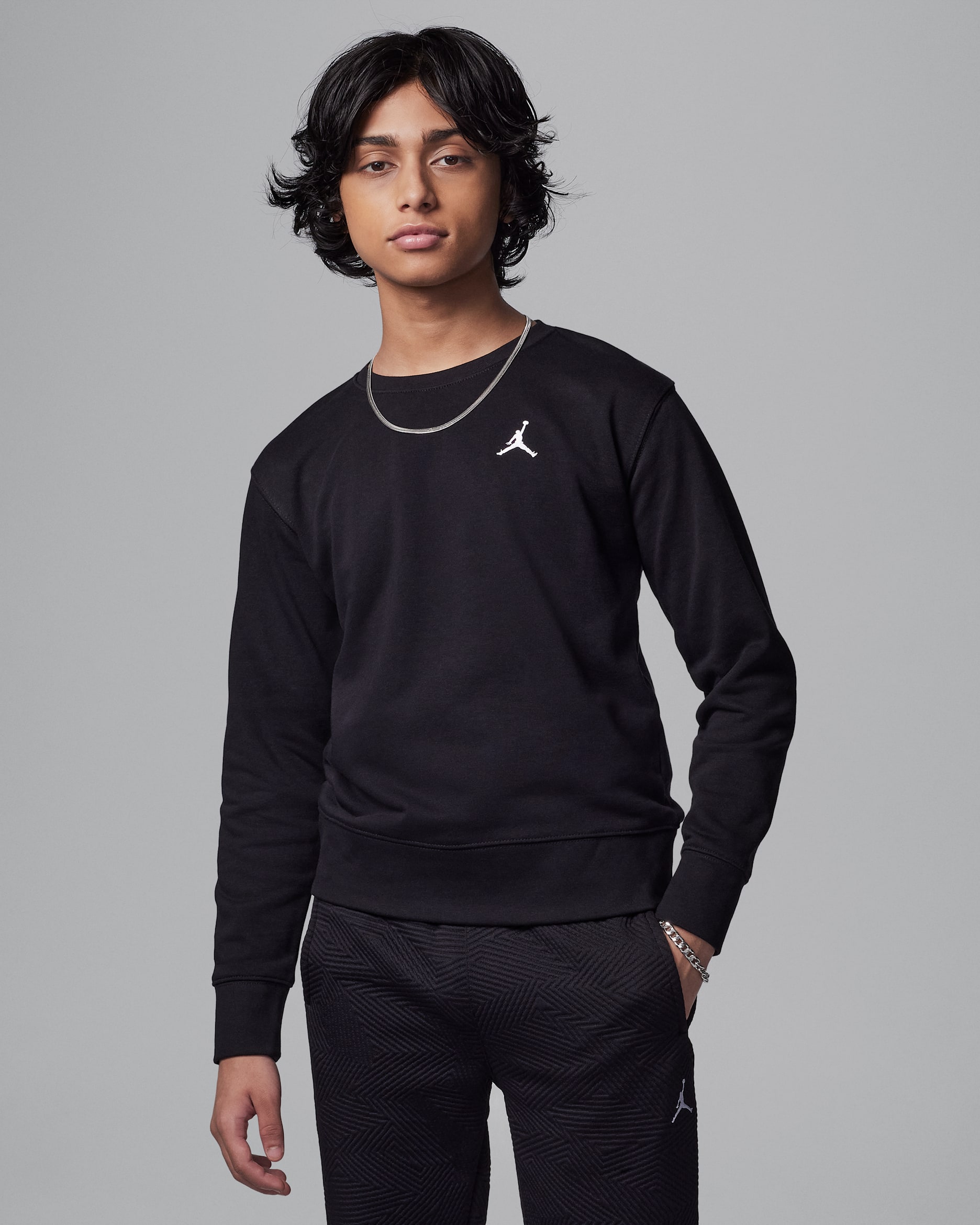 Jordan Brooklyn French Terry Essentials Big Kids' Crew - Black