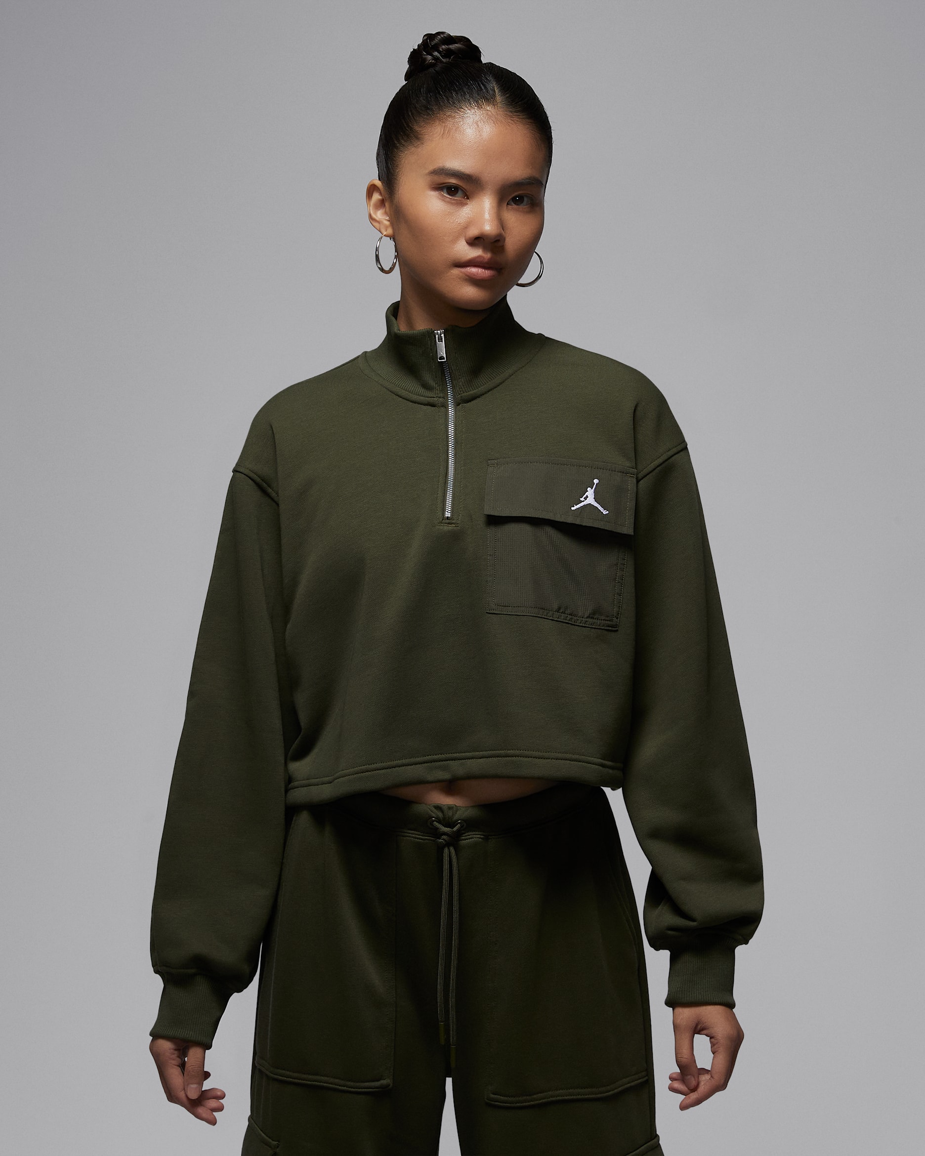 ジョーダン ブルックリン フリース ウィメンズ 1/4ジップ ハイク マイク トップス - カーゴカーキ/ホワイト