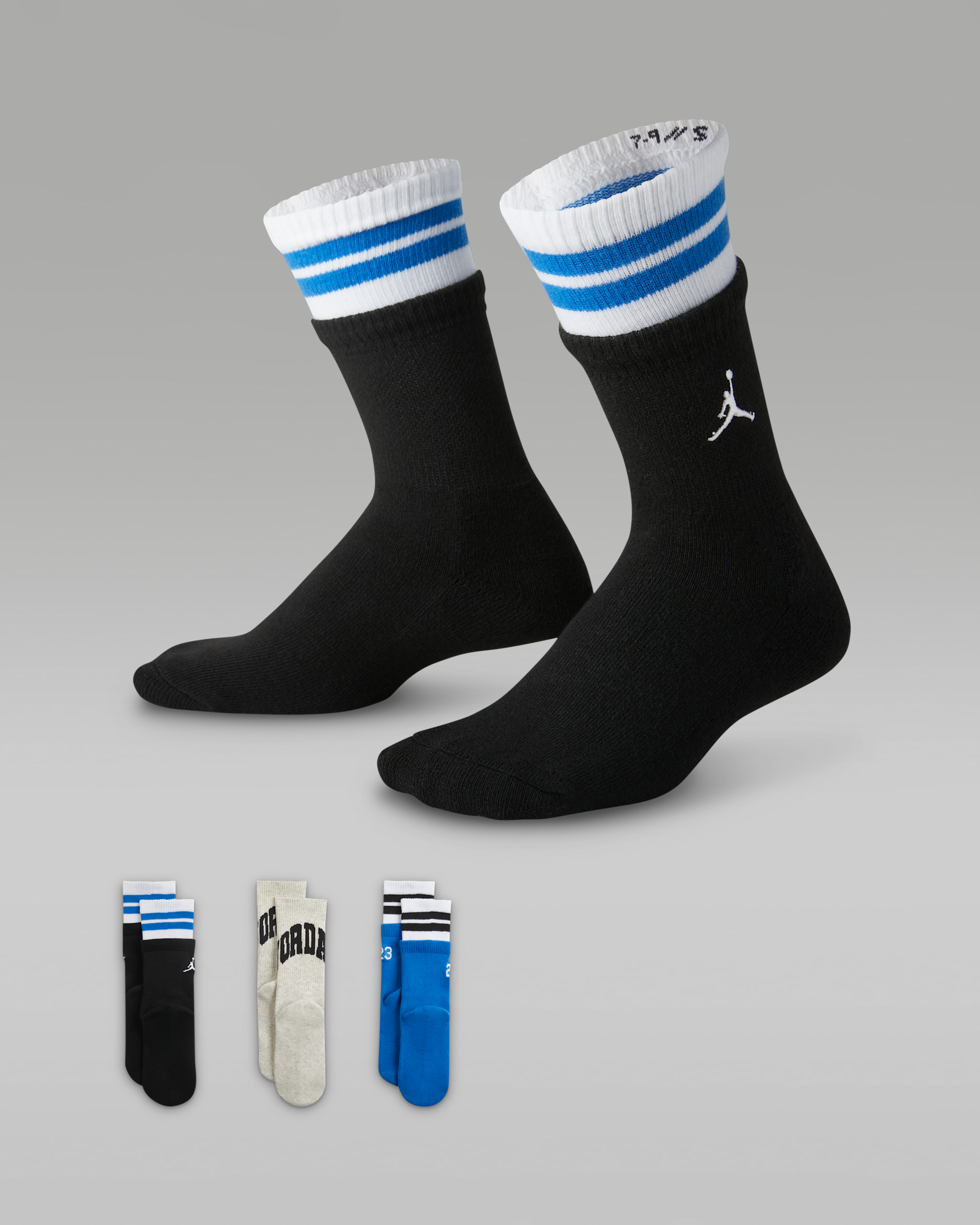 Calcetas MVP para niños talla grande (3 pares) Jordan - Multicolor