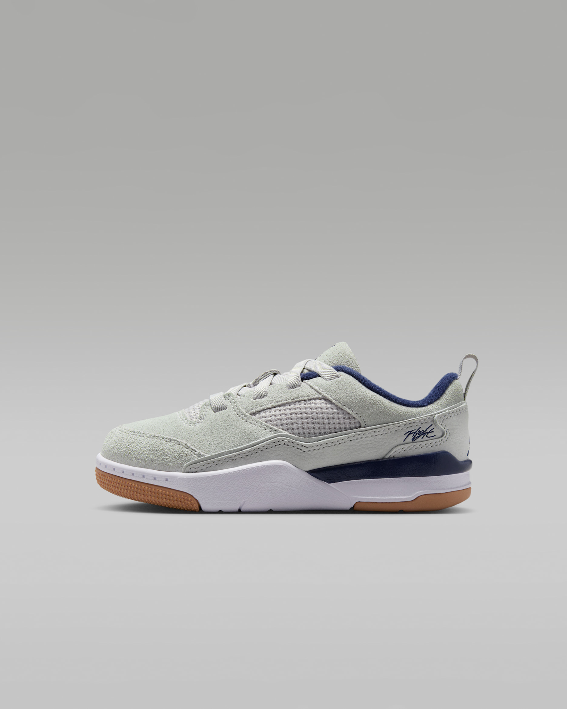 Jordan Flight Court Younger Kids' Shoes - Neutral Grey/White/Gum Light Brown/Midnight Navy