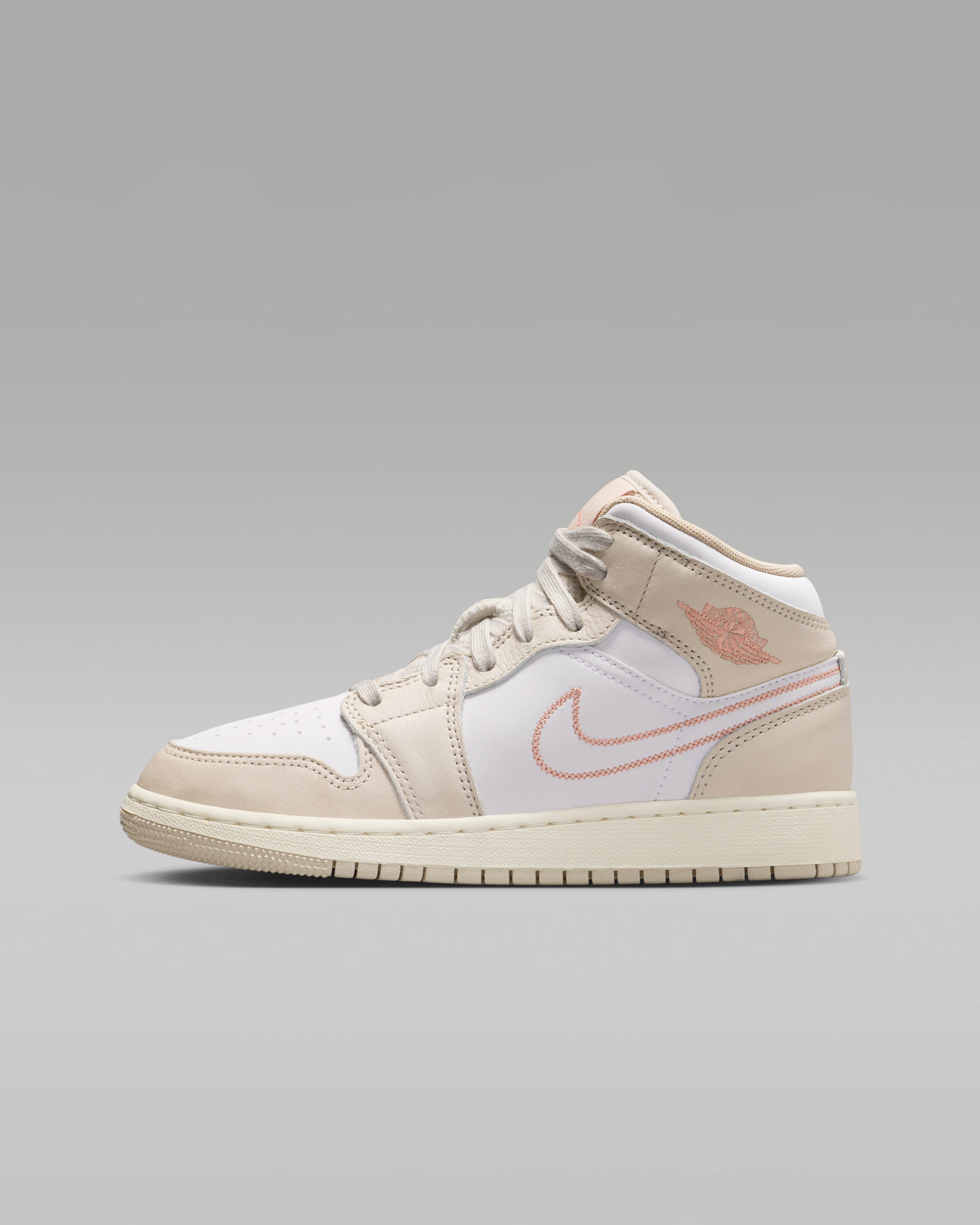 Air Jordan 1 Mid SE Big Kids' Shoes - Sanddrift/White/Light Orewood Brown/Light Madder Root