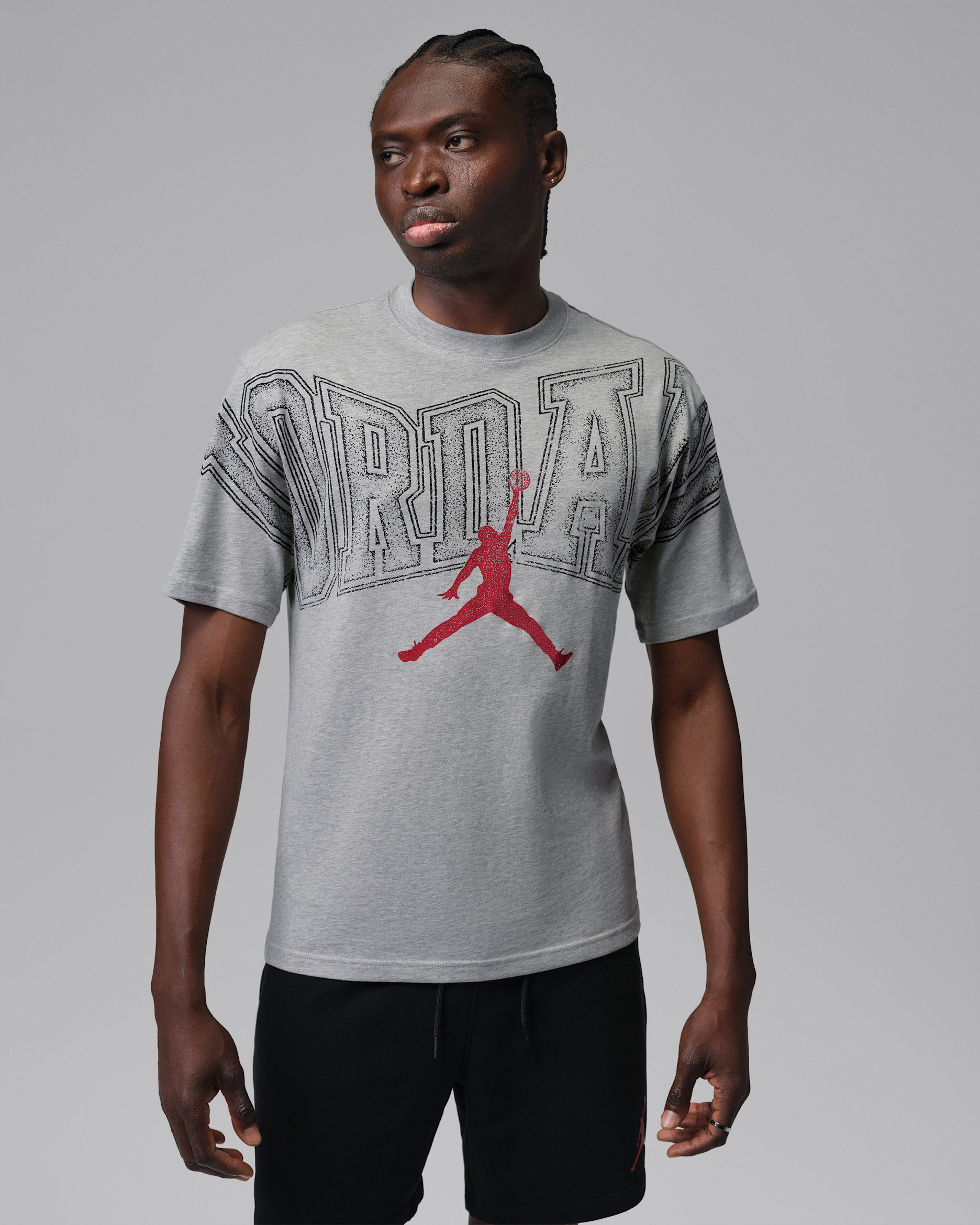 Playera con gráfico para hombre Jordan - Gris jaspeado/Rojo gimnasio