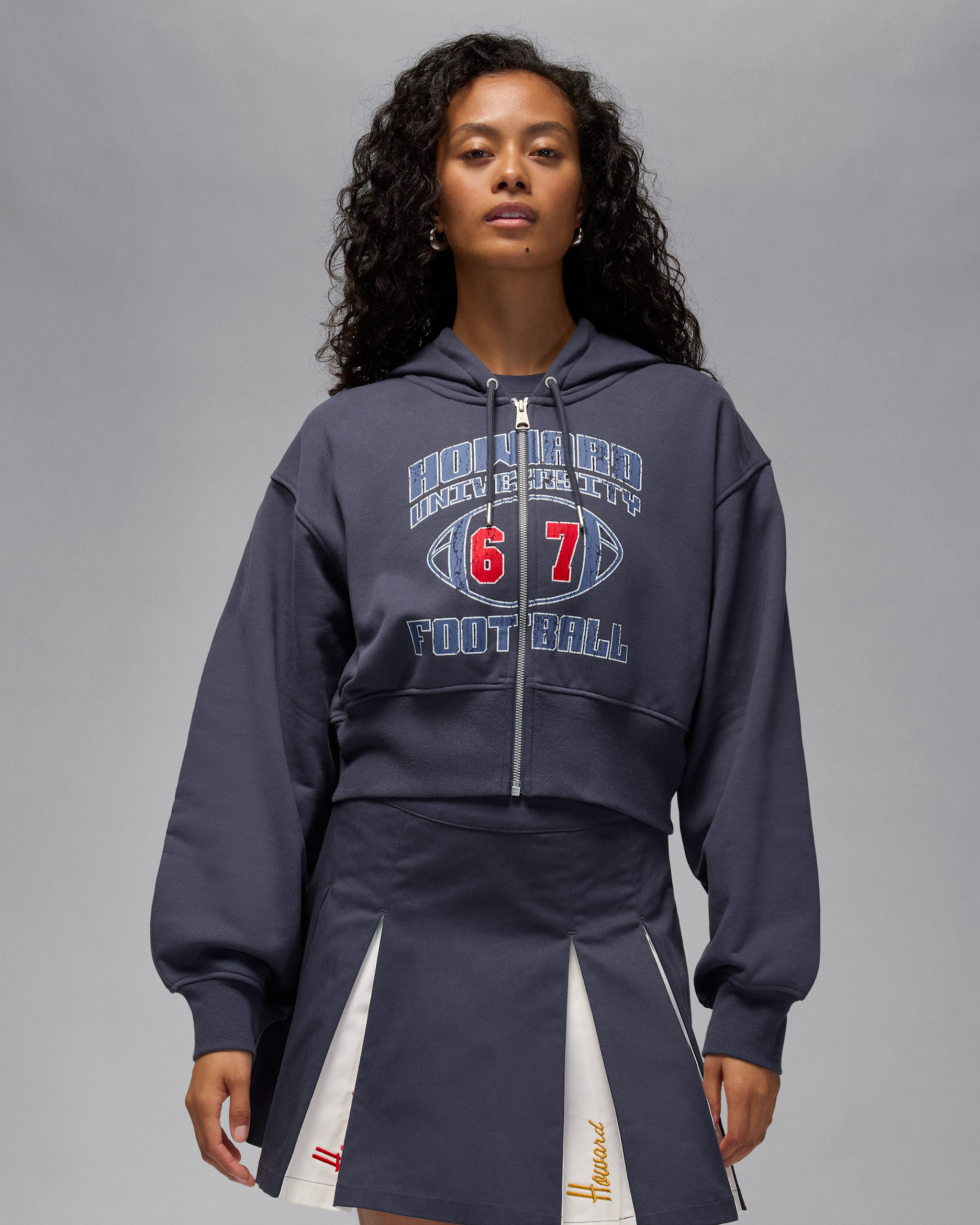 Jordan Flight Fleece x Howard University Women's Full-Zip Cropped Hoodie - Gridiron/University Red