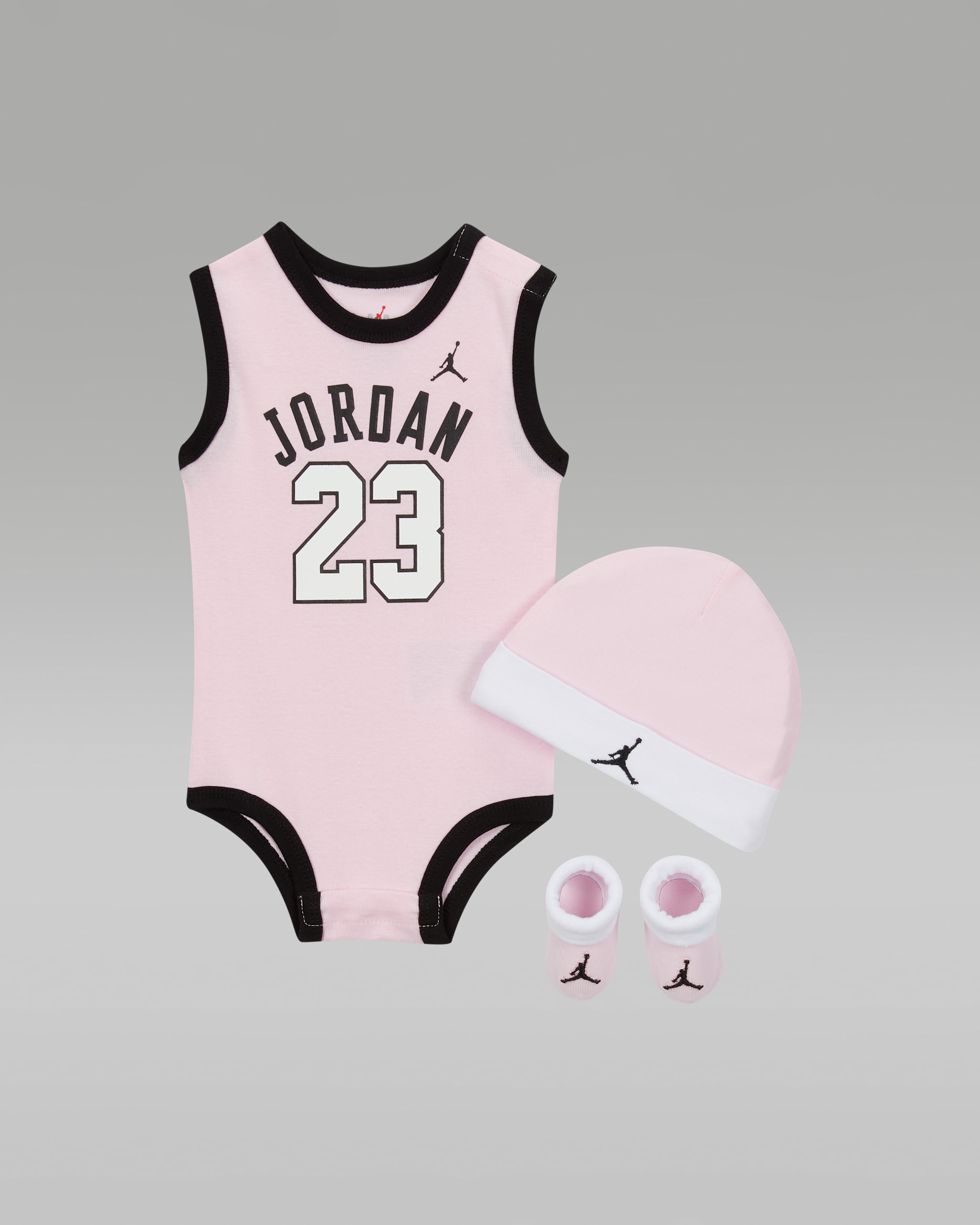 Jordan Jumpman Baby Bodysuit, Beanie and Booties Set - Pink Foam