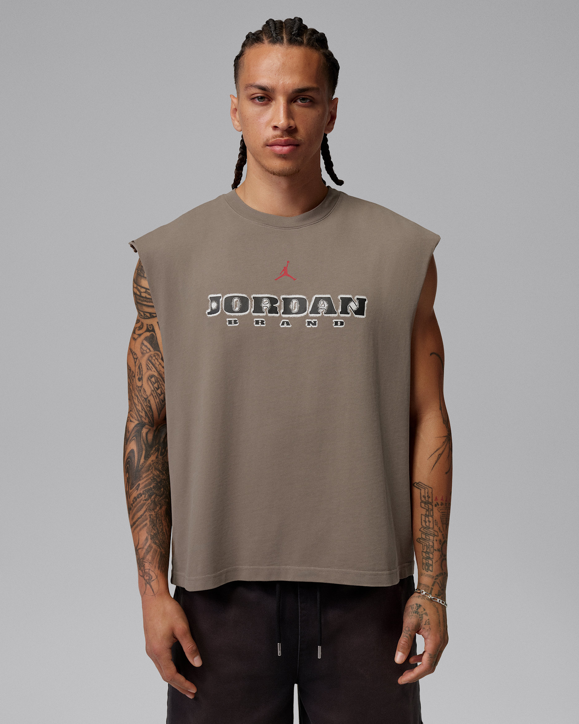 Jordan Brooklyn Men's Sleeveless Muscle Top - Olive Grey/Gym Red