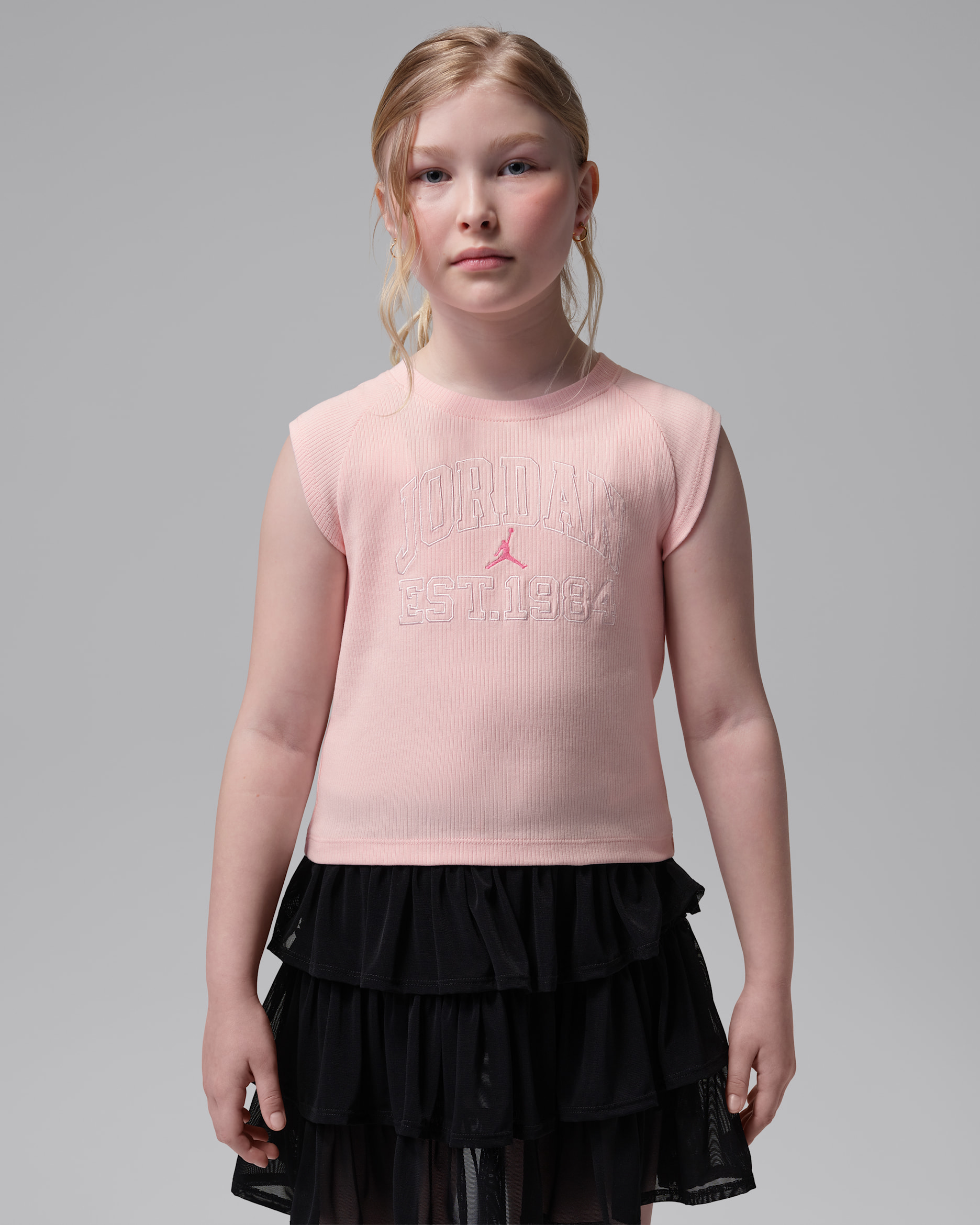 Jordan Secret Diary Big Kids' Ribbed Tank Top - Pink Bloom