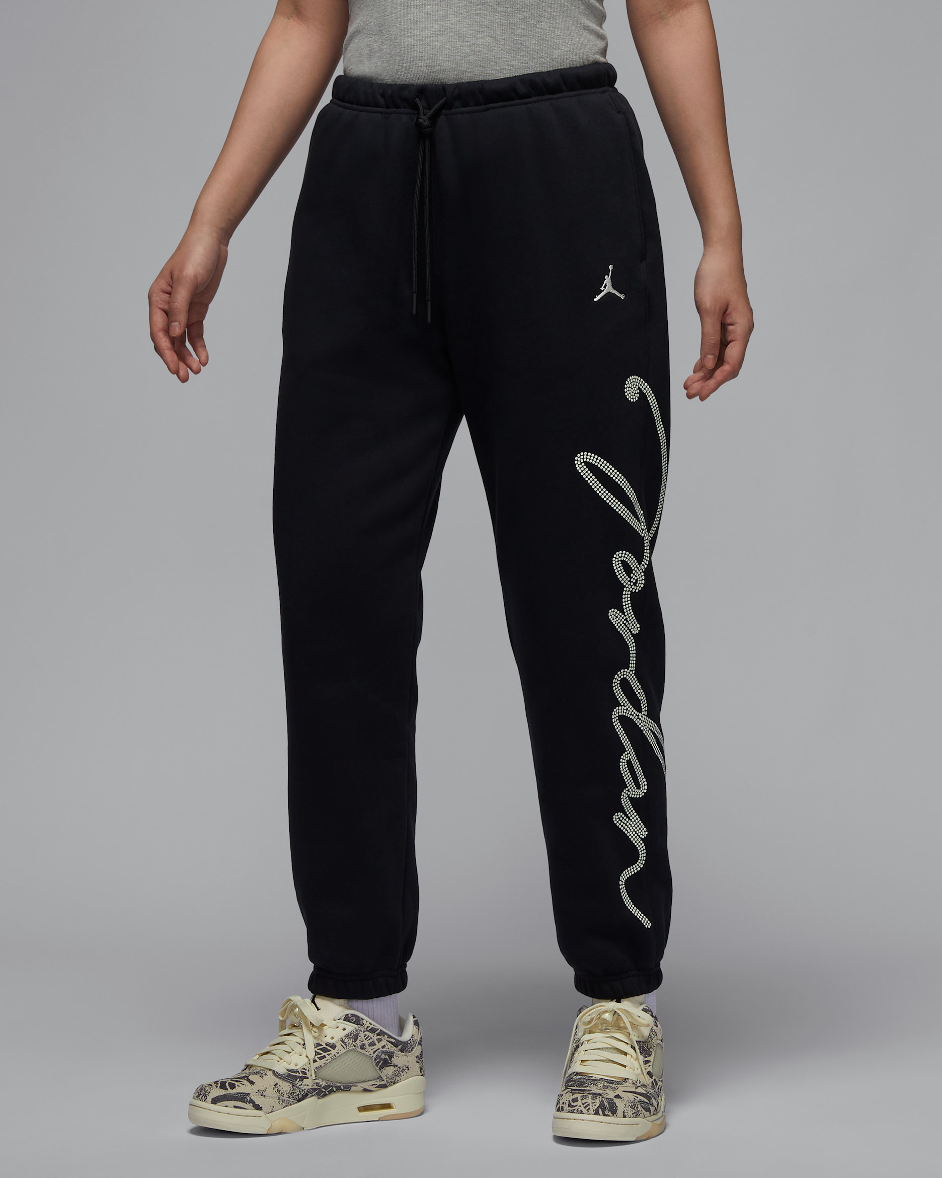 조던 브루클린 플리스 여성 그래픽 팬츠 - 블랙/세일