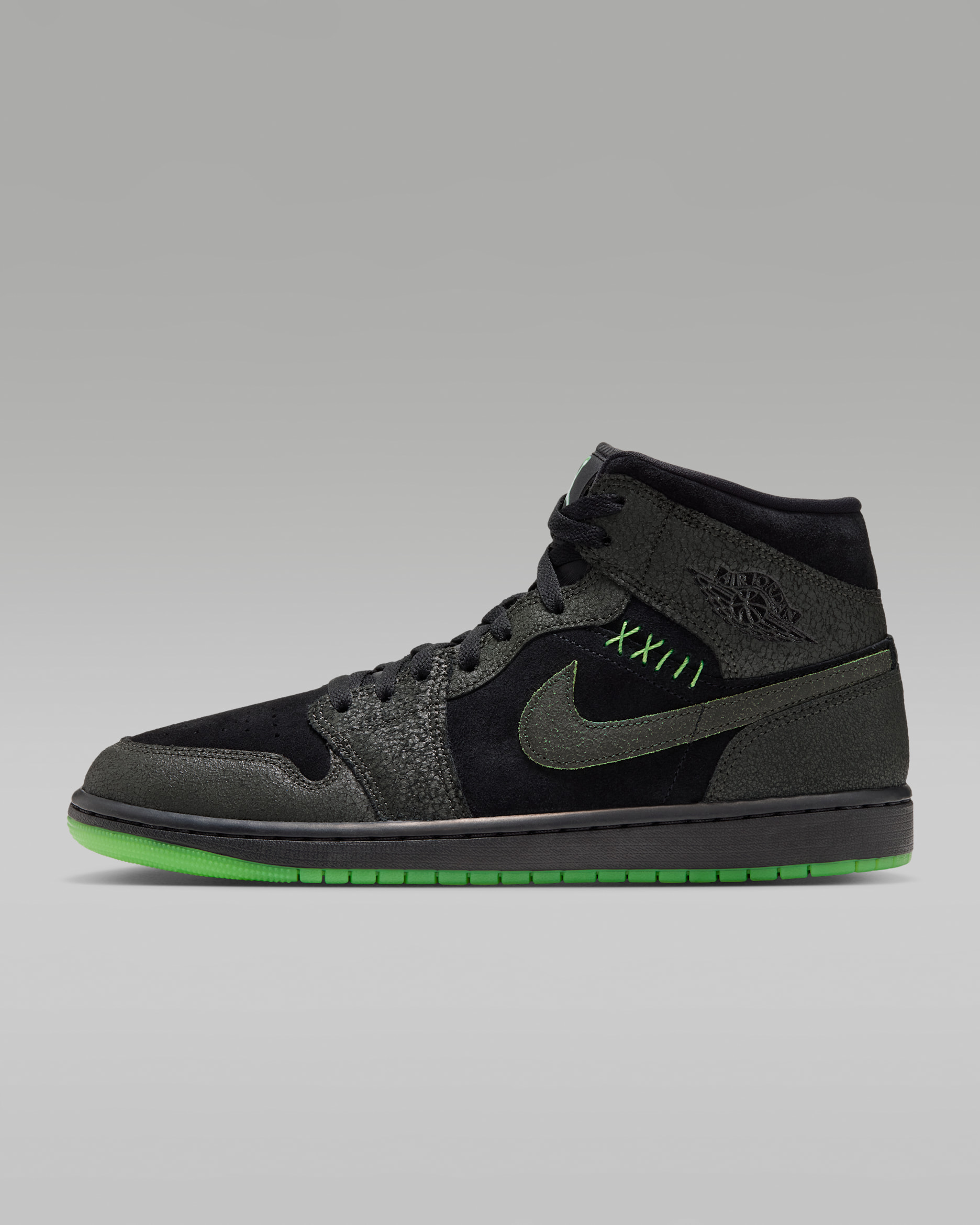 Air Jordan 1 Mid SE Men's Shoes - Black/Sequoia/Scream Green/Black