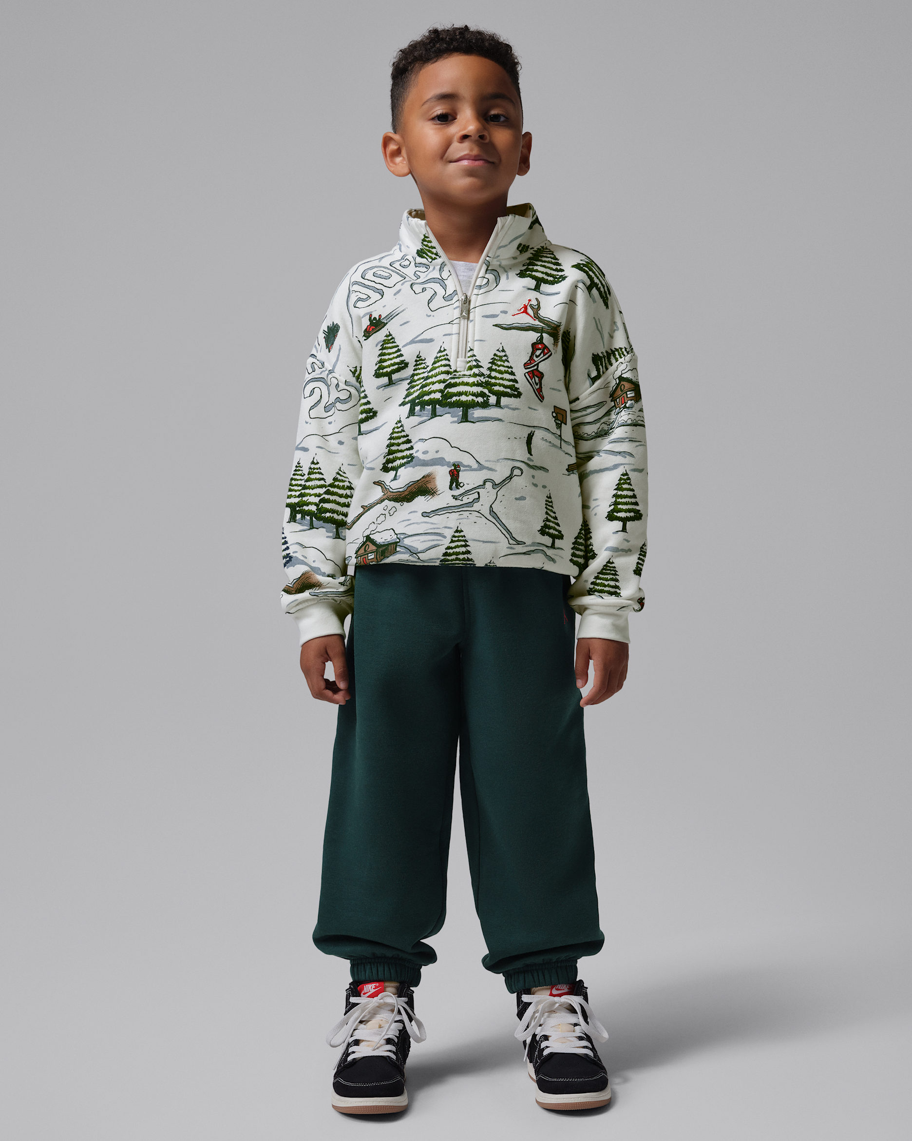 Jordan Little Kids' Holiday Printed Half-Zip and Pants Set - Midnight Spruce