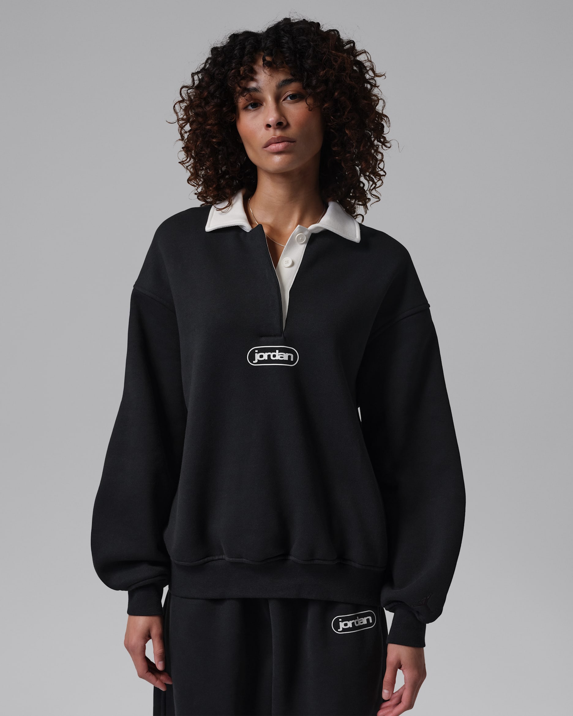 Jordan Flight Fleece Women's Rugby Top - Black/Sail/Black