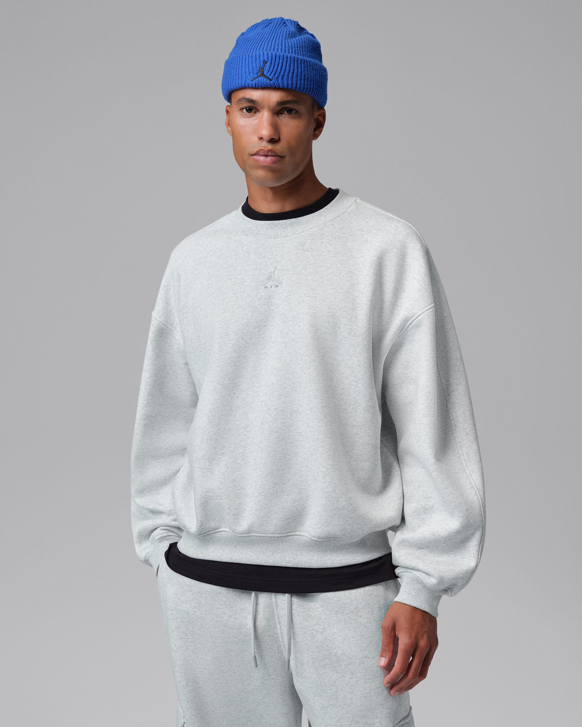 Jordan Brooklyn Men's Oversized Fleece Crew-Neck Sweatshirt - Neutral Grey/Heather/Photon Dust/Light Smoke Grey