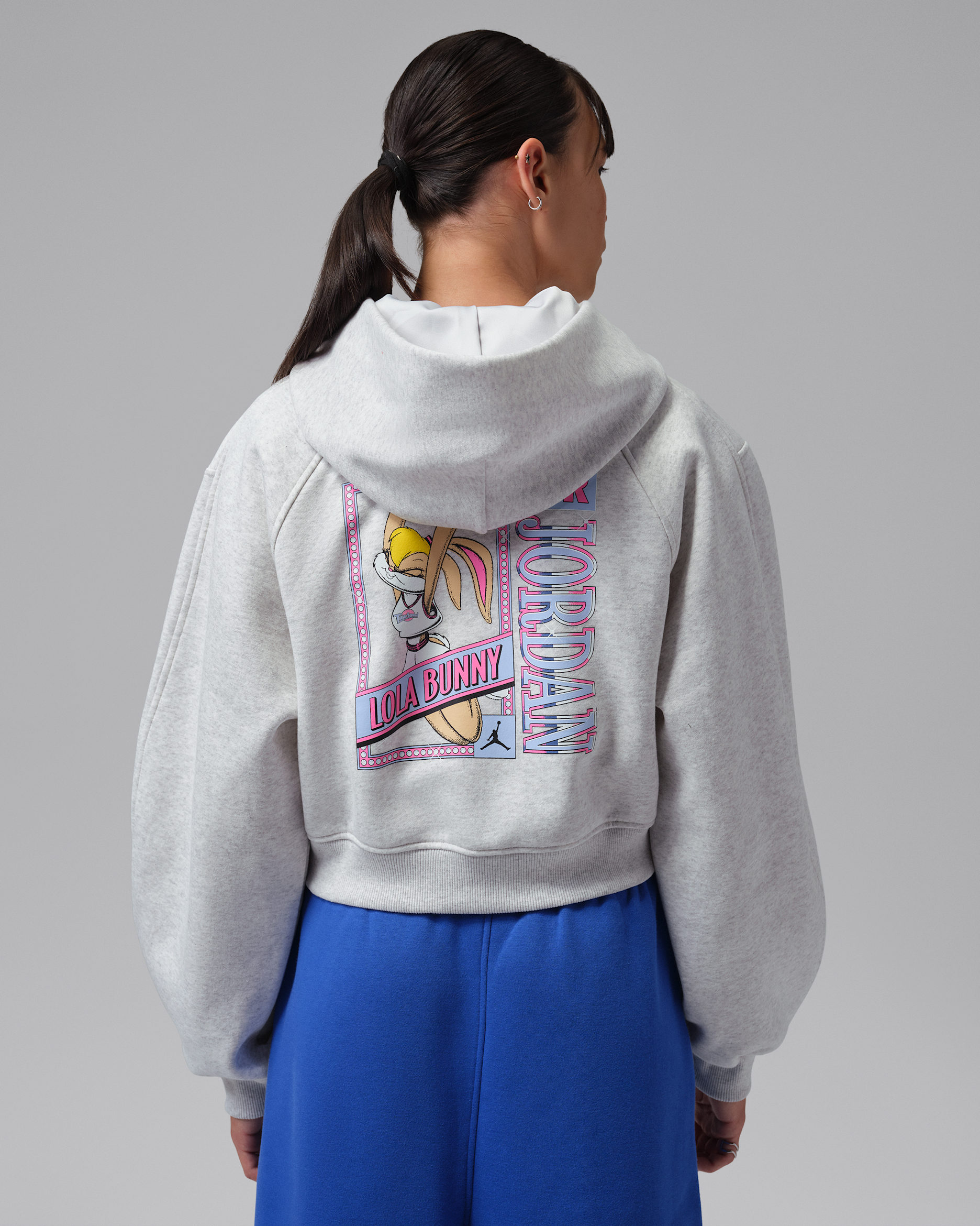 Jordan Brooklyn Space Jam Fleece Women's Full-Zip Cropped Hoodie - Neutral Grey/Heather/Photon Dust/Varsity Royal