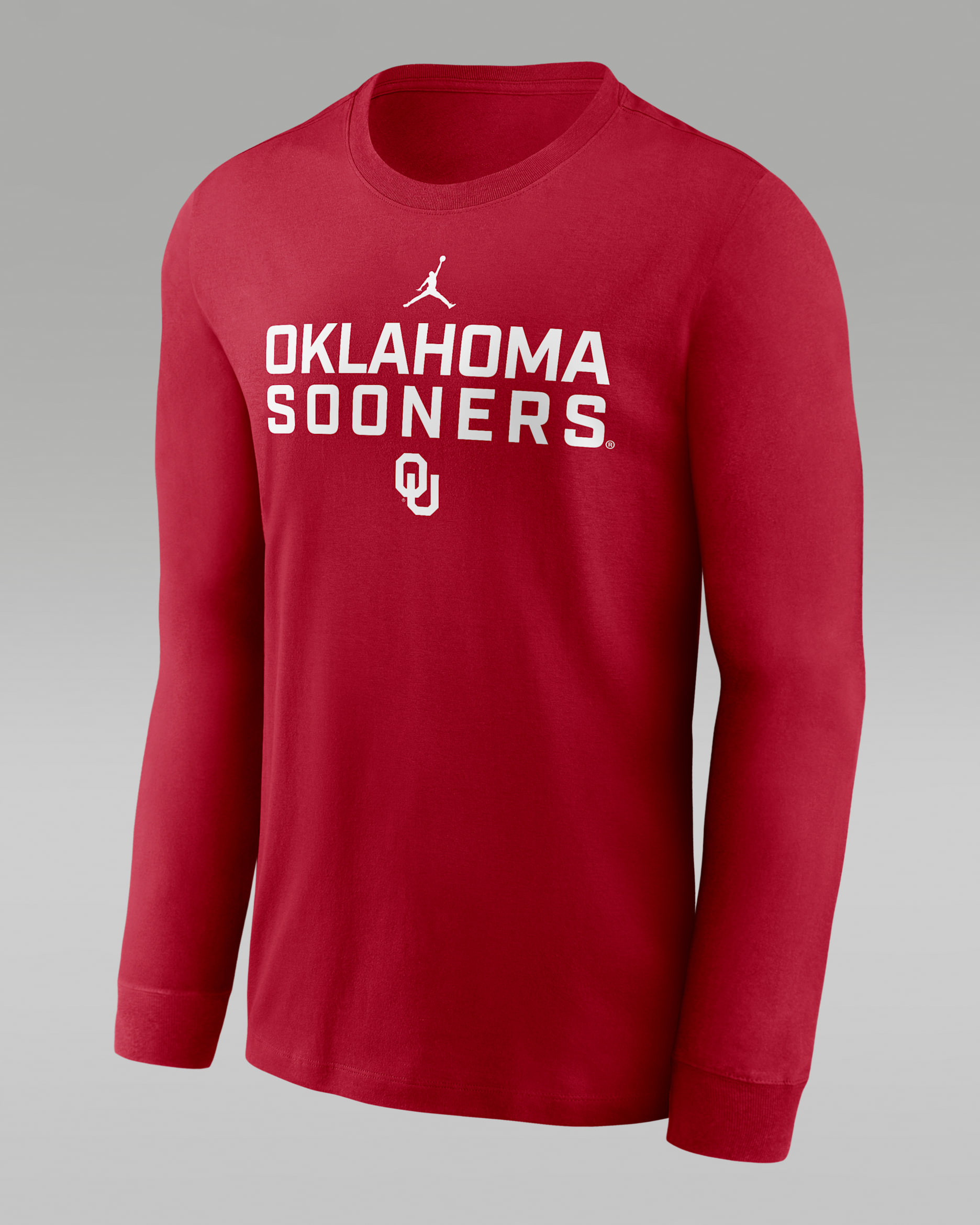 Playera de manga larga universitaria marca Jordan Dri-FIT para hombre Oklahoma Sideline - Carmesí