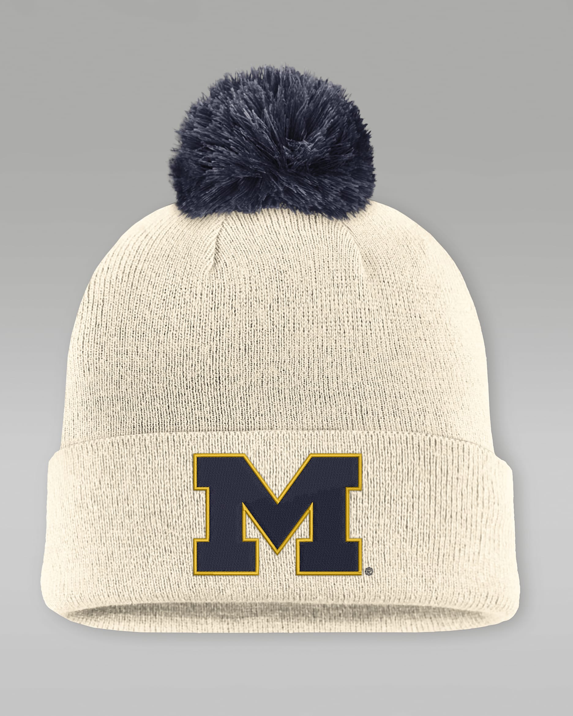 Michigan Campus Prep Script Men's Jordan Brand College Cuffed Pom Beanie - Natural/Navy