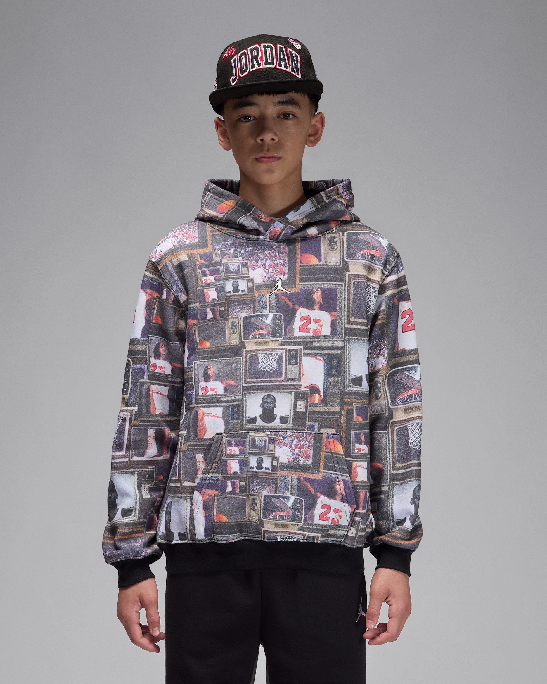 Sweat à capuche imprimé en Fleece Brooklyn Jordan pour ado - Noir