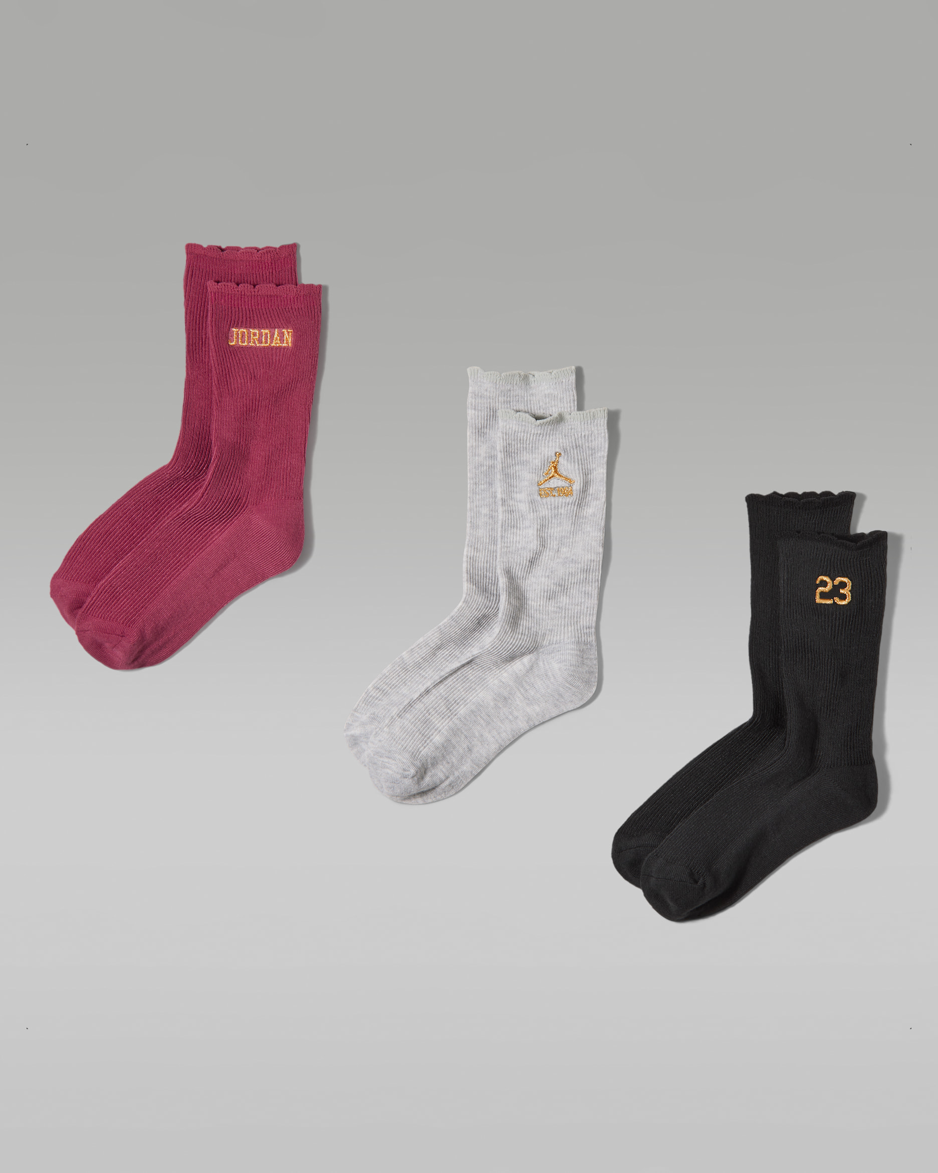 Jordan Kids' Scalloped Edge Crew Socks (3 Pairs) - Sweet Beet
