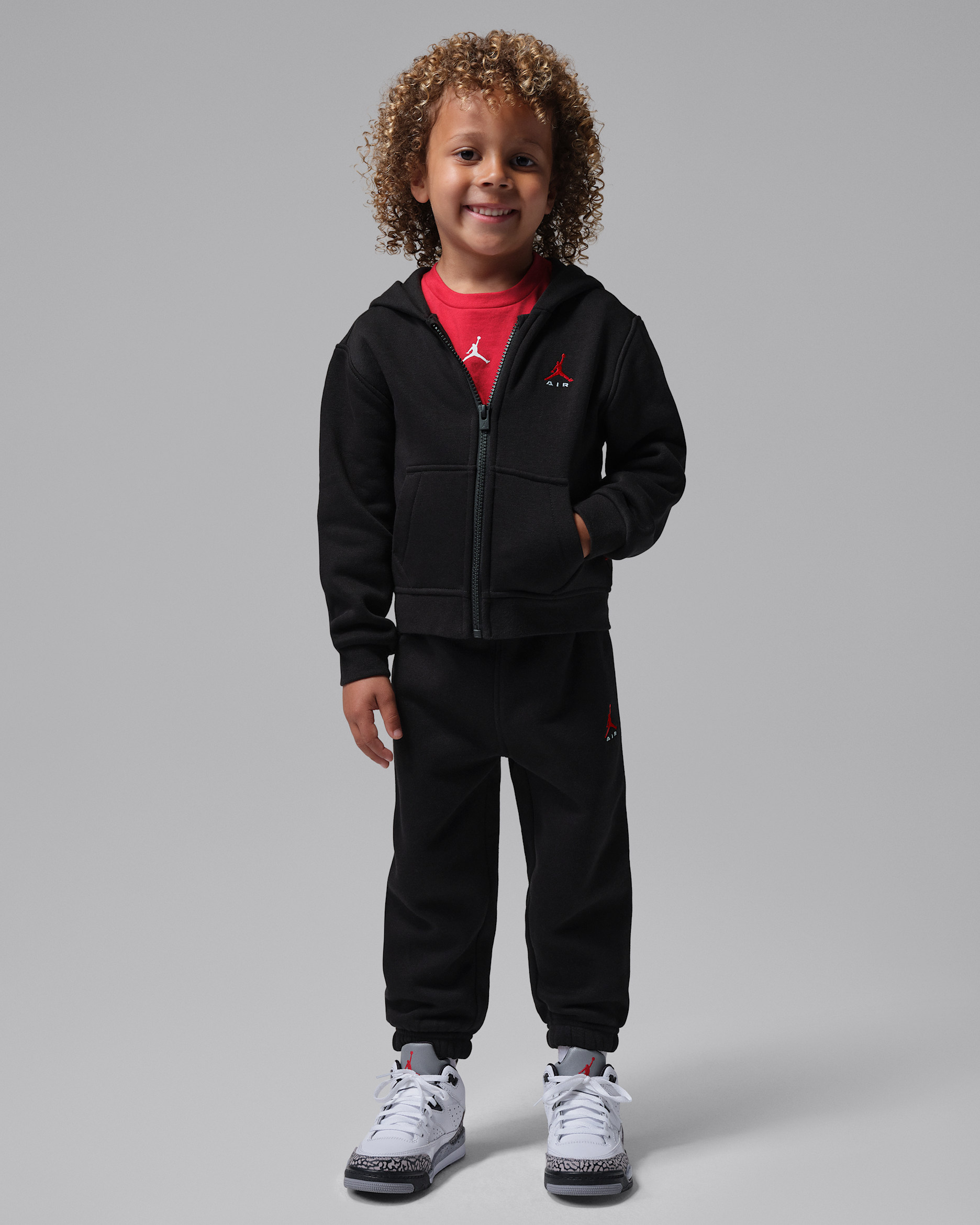 Conjunto de sudadera con gorro de 2 piezas de cierre completo infantil Jordan Brooklyn Fleece - Negro