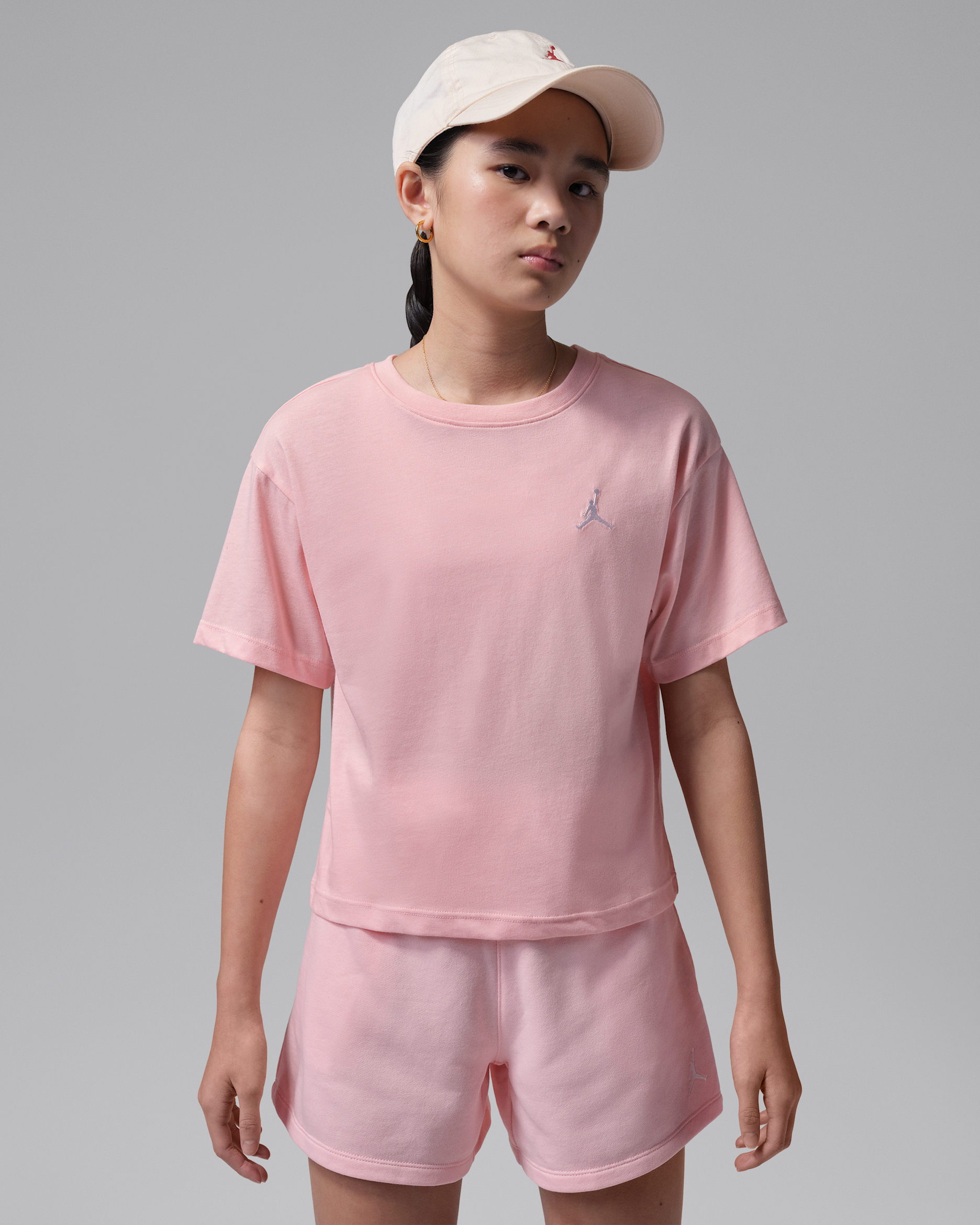 Jordan Brooklyn Essentials Little Kids' Embroidered T-Shirt - Pink Bloom