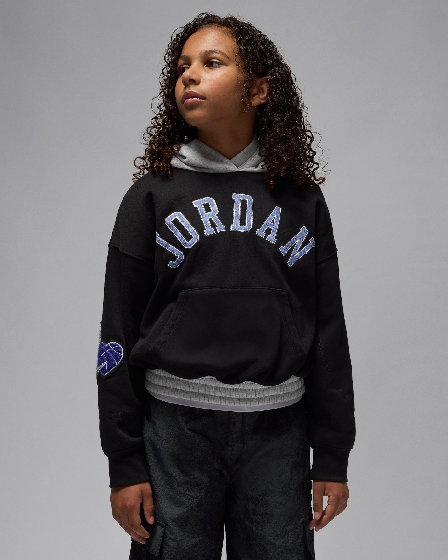 조던 블루 진 앤 블링 주니어 풀오버 후디 - 블랙