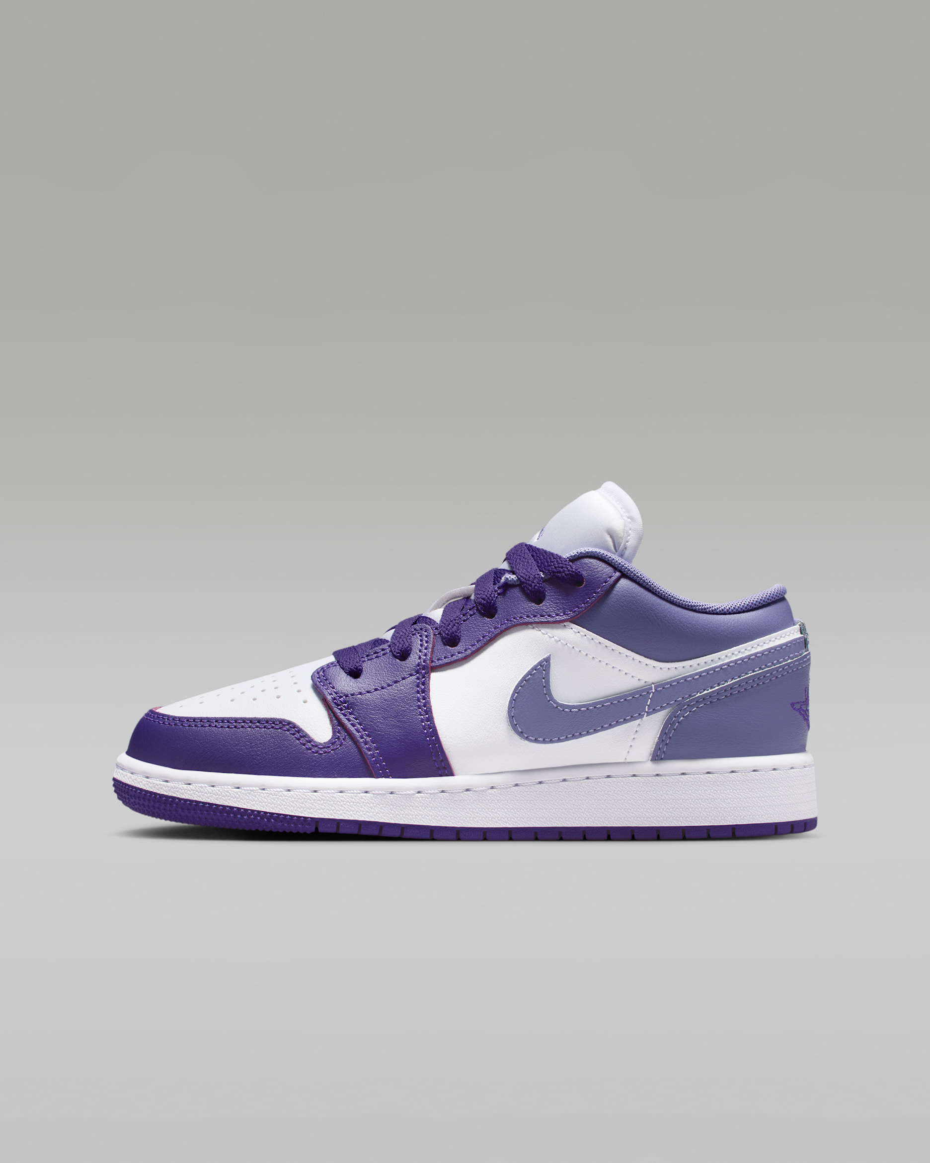 Tenis para niños grandes Air Jordan 1 Low - Morado cancha/Blanco/Amatista empolvado