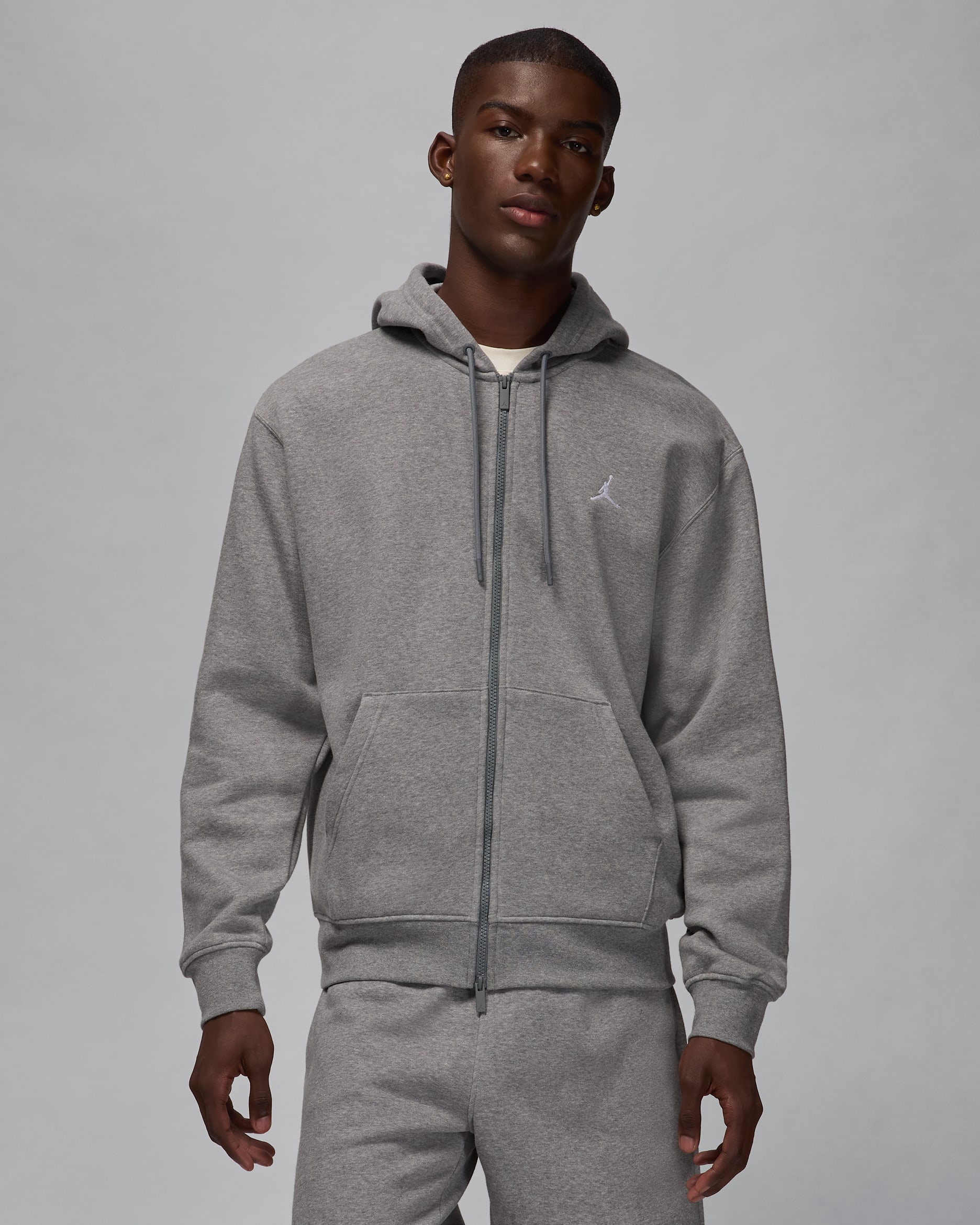 Sudadera con gorro de cierre completo para hombre Jordan Brooklyn Fleece - Carbono jaspeado/Blanco