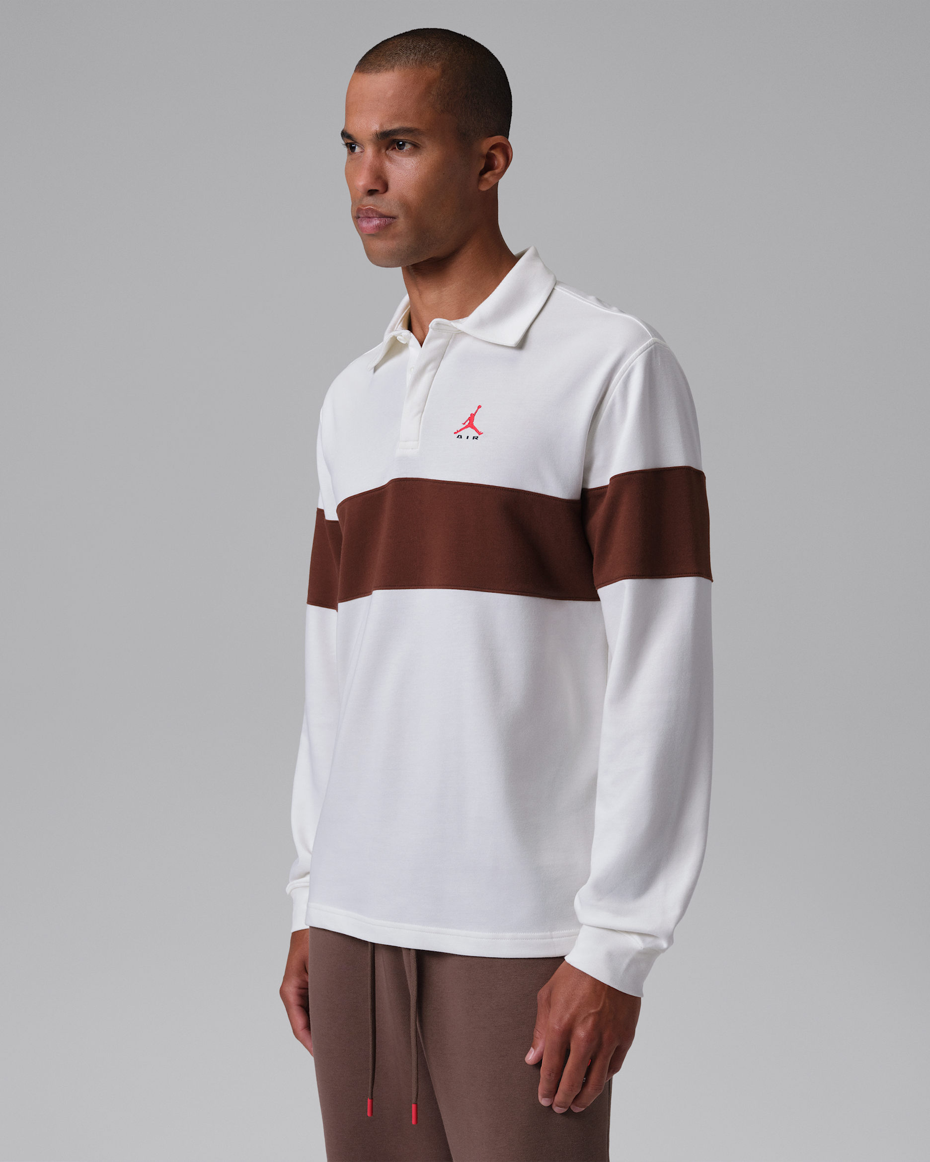 Jordan Brooklyn Men's Long-Sleeve Polo - Sail/Bronze Eclipse/Sail/University Red
