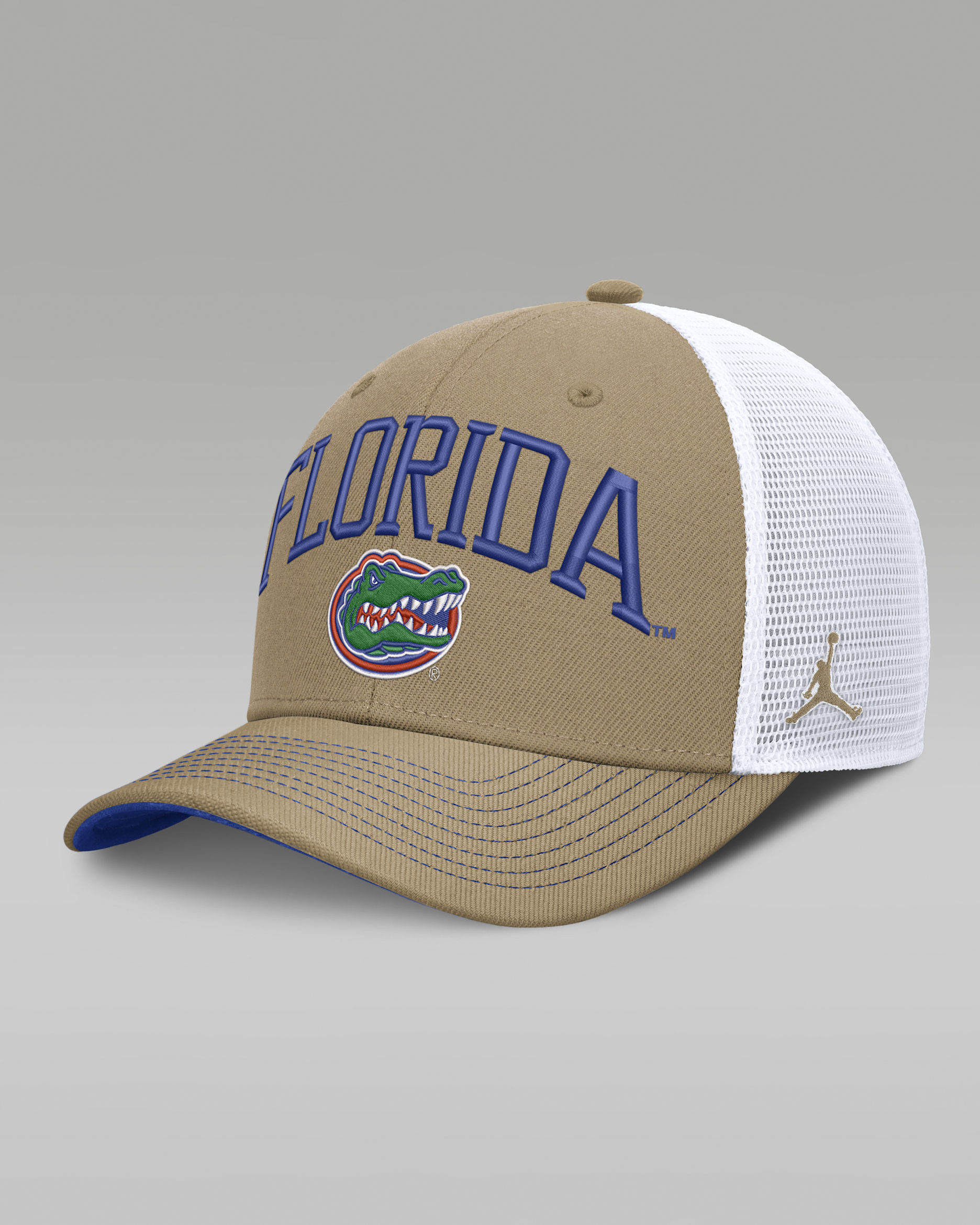 Gorra de rejilla universitaria marca Jordan Dri-FIT ajustable para hombre Florida Primetime Arched - Classic Beige/Royal